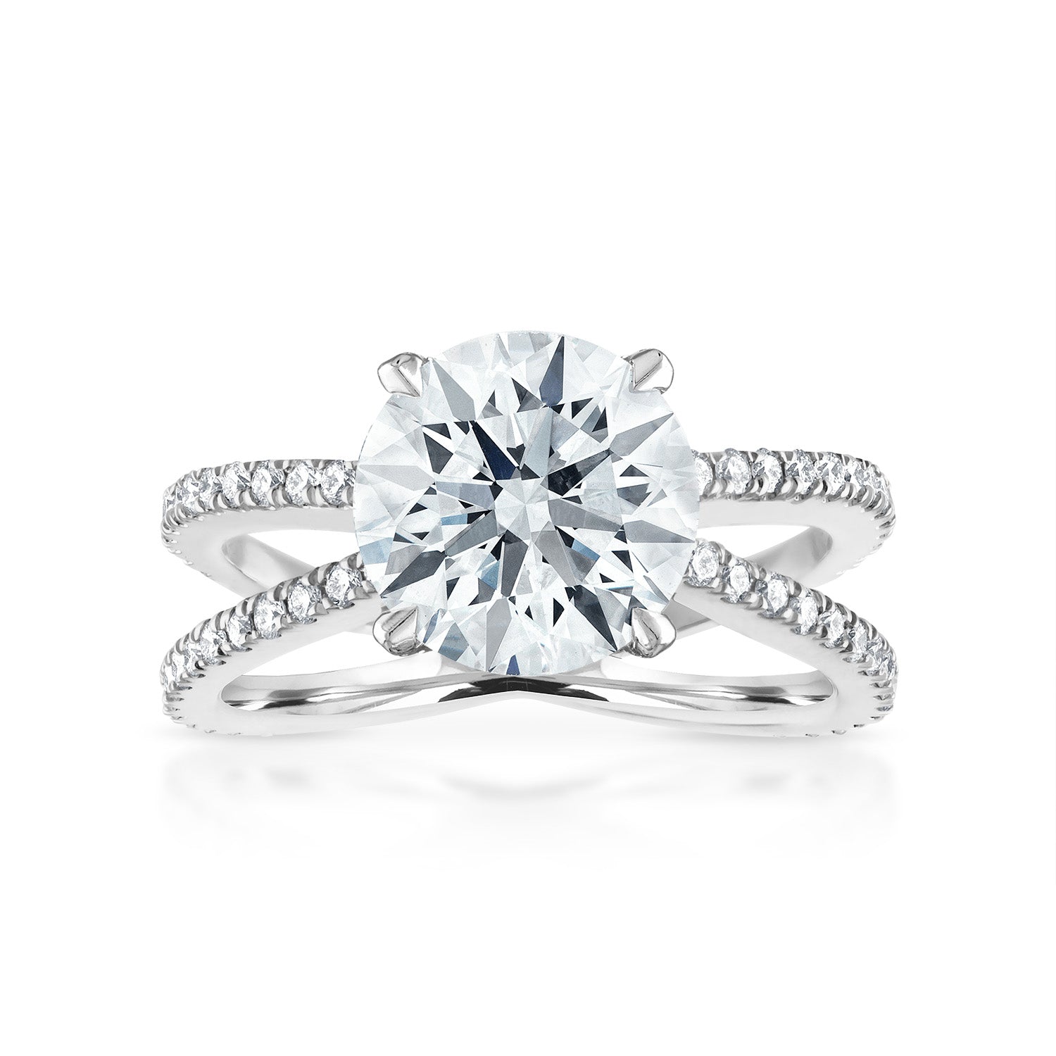 Reverse Pave Split Shank Engagement Ring Platinum Round