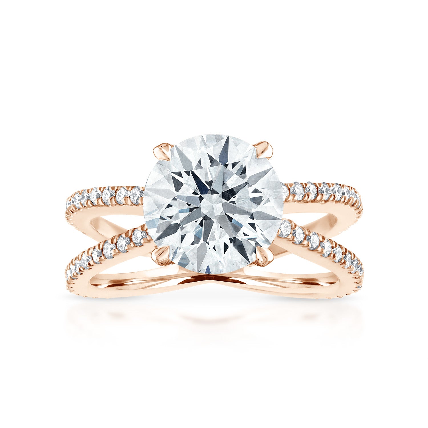 Reverse Pave Split Shank Engagement Ring 14K Rose Gold Round