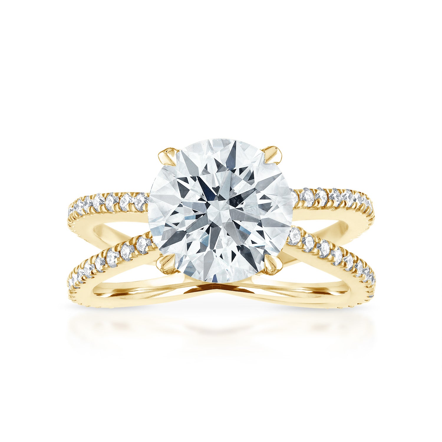Reverse Pave Split Shank Engagement Ring 18K Yellow Gold Round