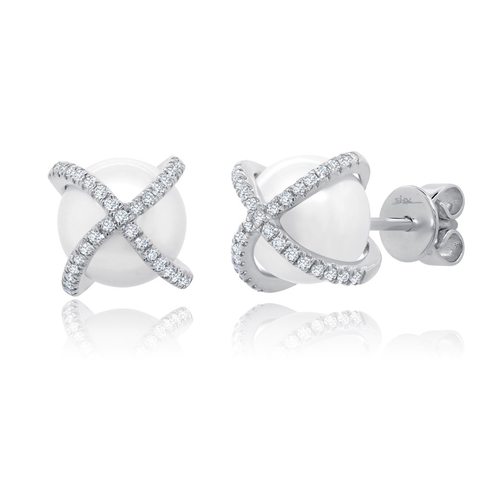 Criss-Cross Pearl Stud Earrings