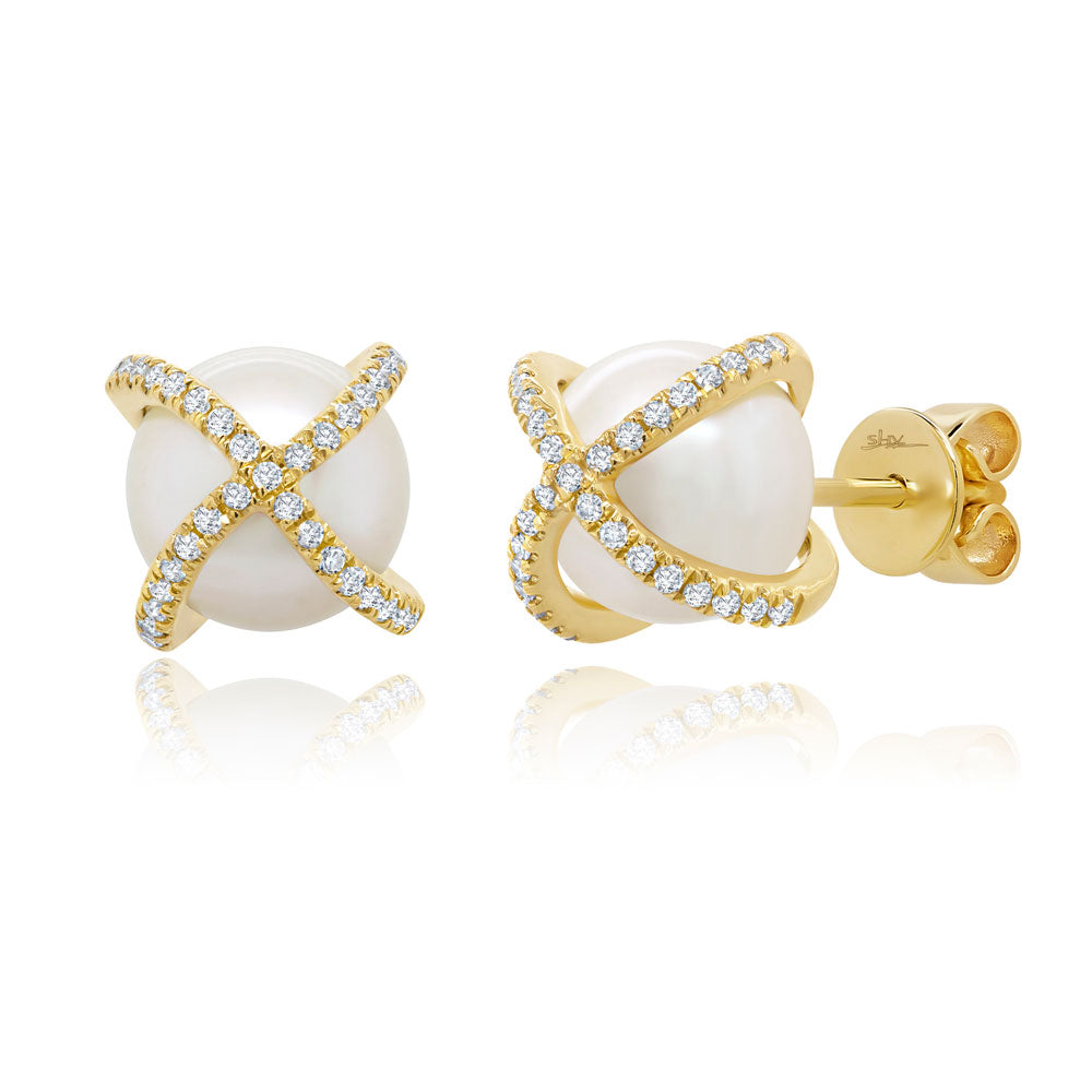 Criss-Cross Pearl Stud Earrings