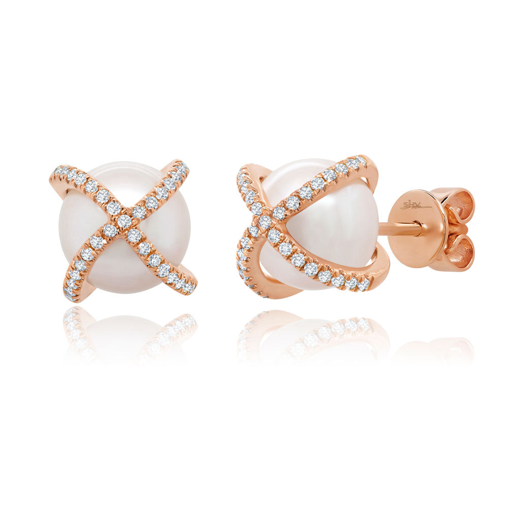 Criss-Cross Pearl Stud Earrings