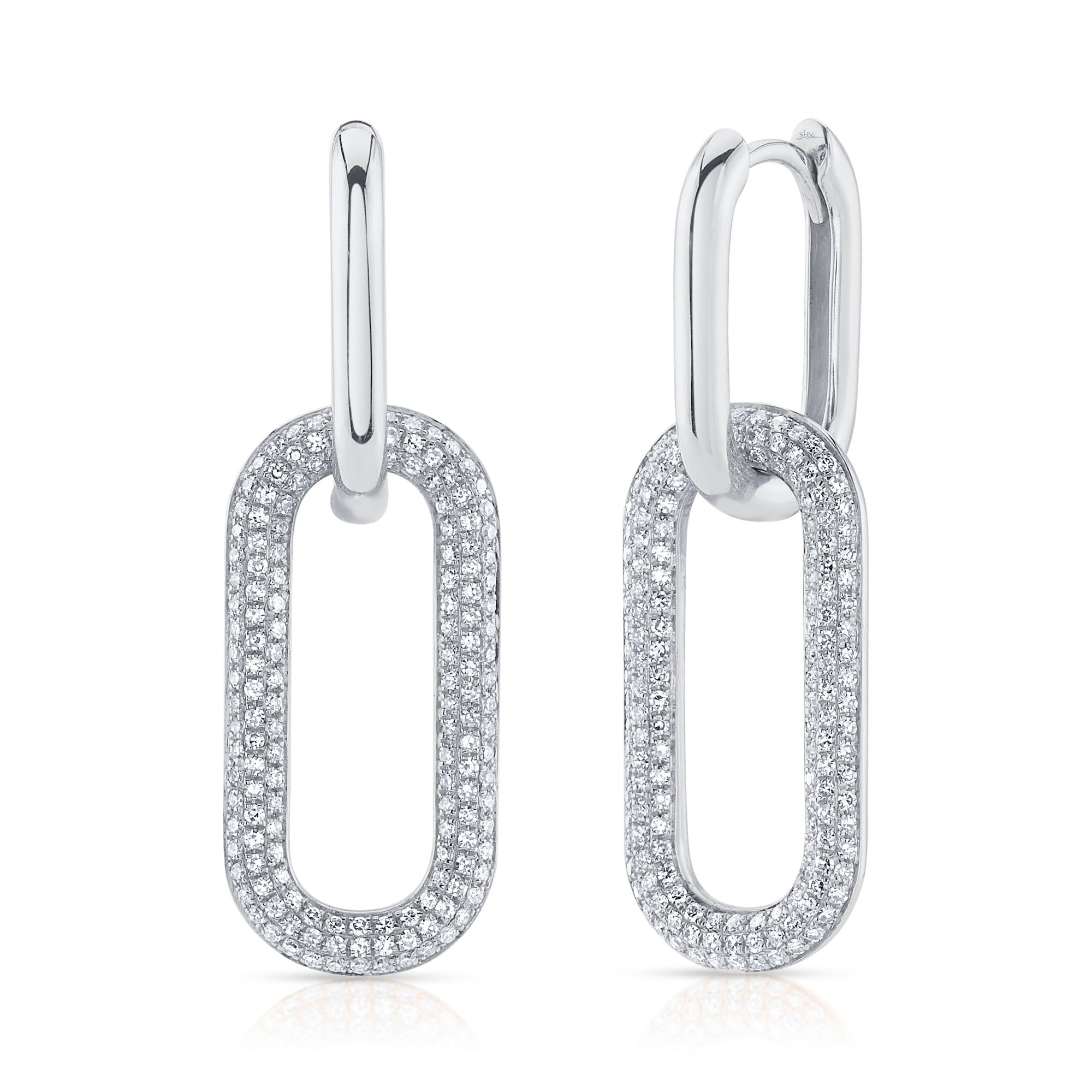 Paperclip Link Earrings in White Gold