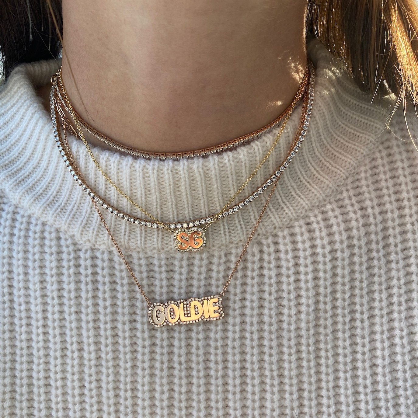 Large Bubble with Pave Outline Necklace