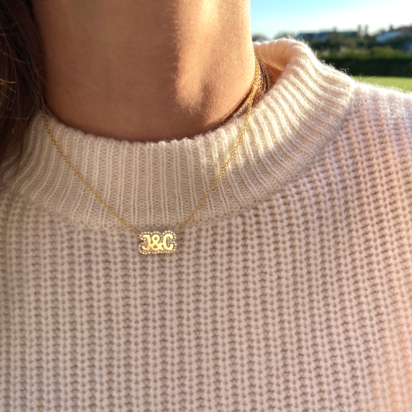 Large Bubble with Pave Outline Necklace