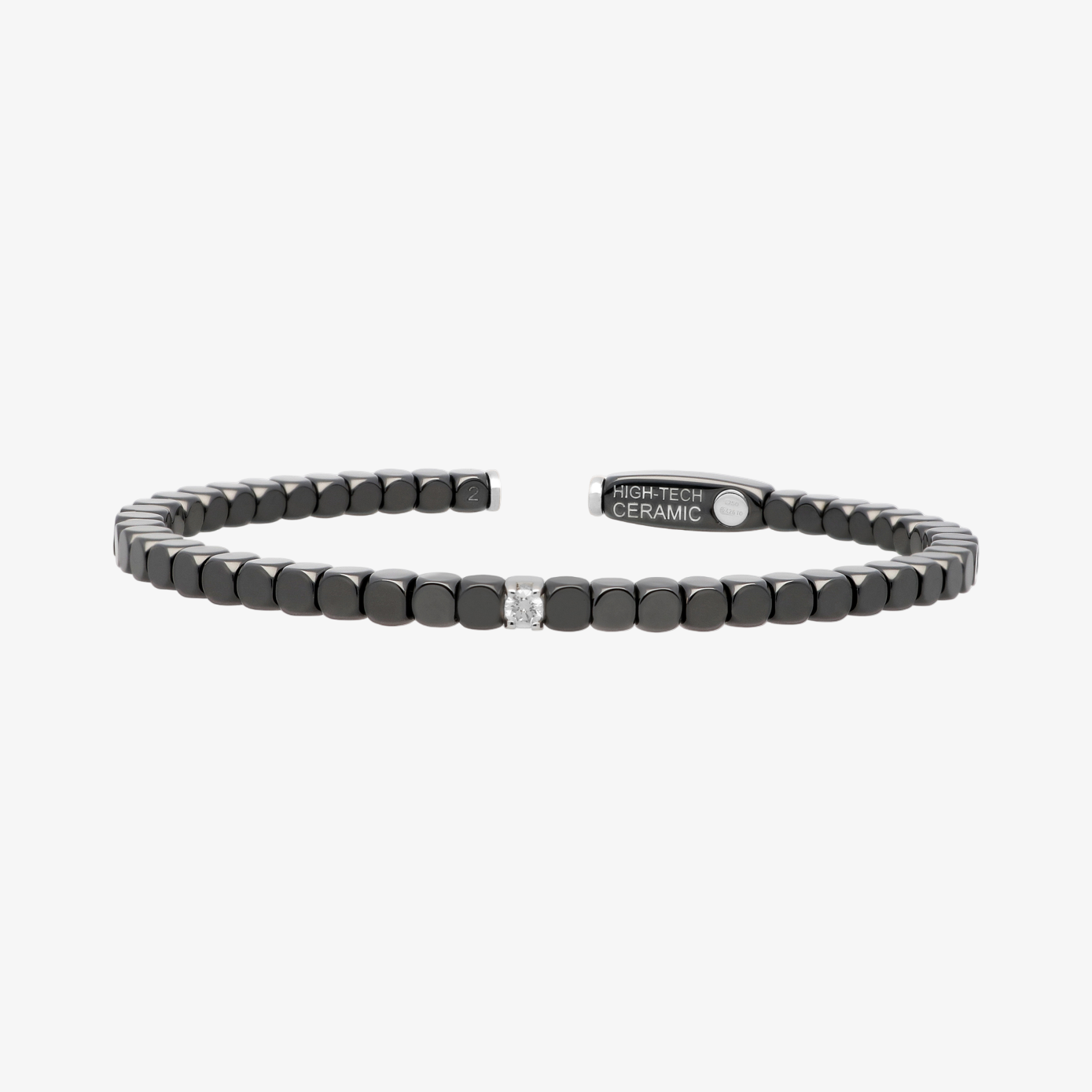 Men's Matte Black Ceramic Dado Bracelet with Single Diamond