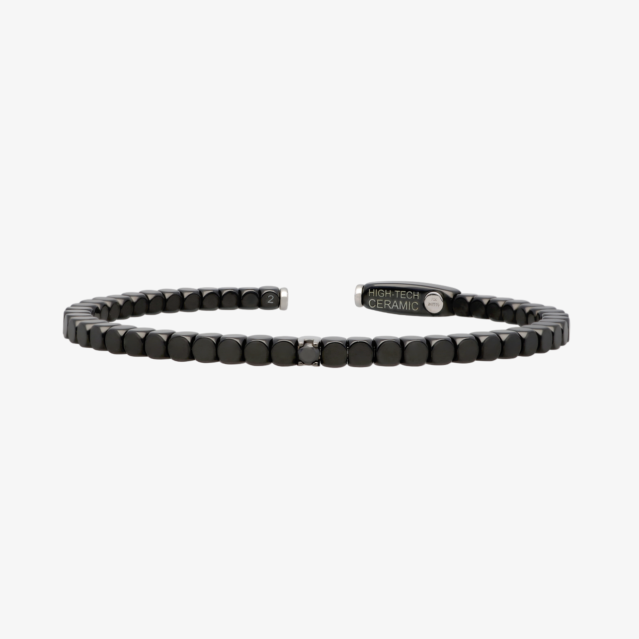 Men's Matte Black Ceramic Dado Bracelet with Single Diamond