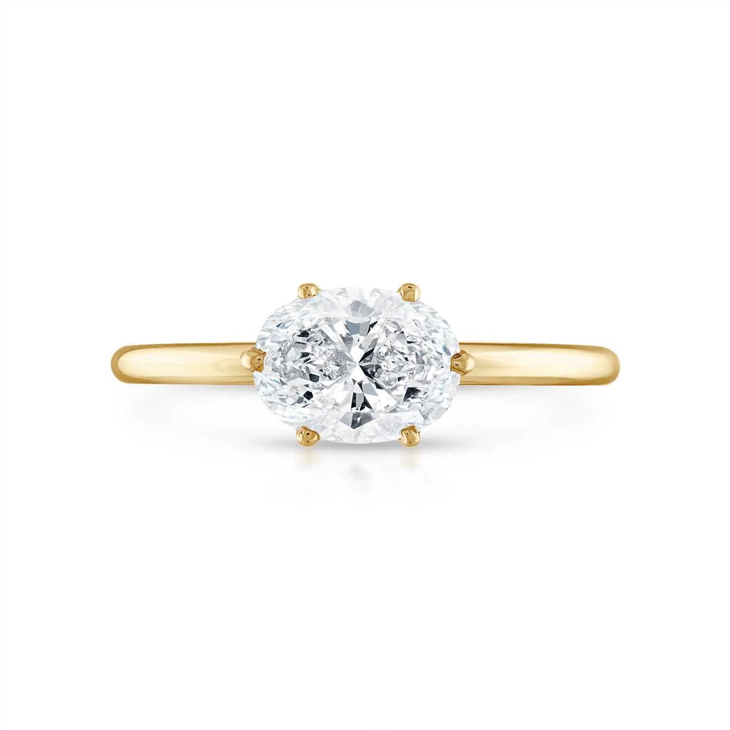 Sideways Oval Solitaire Engagement Ring in Yellow Gold