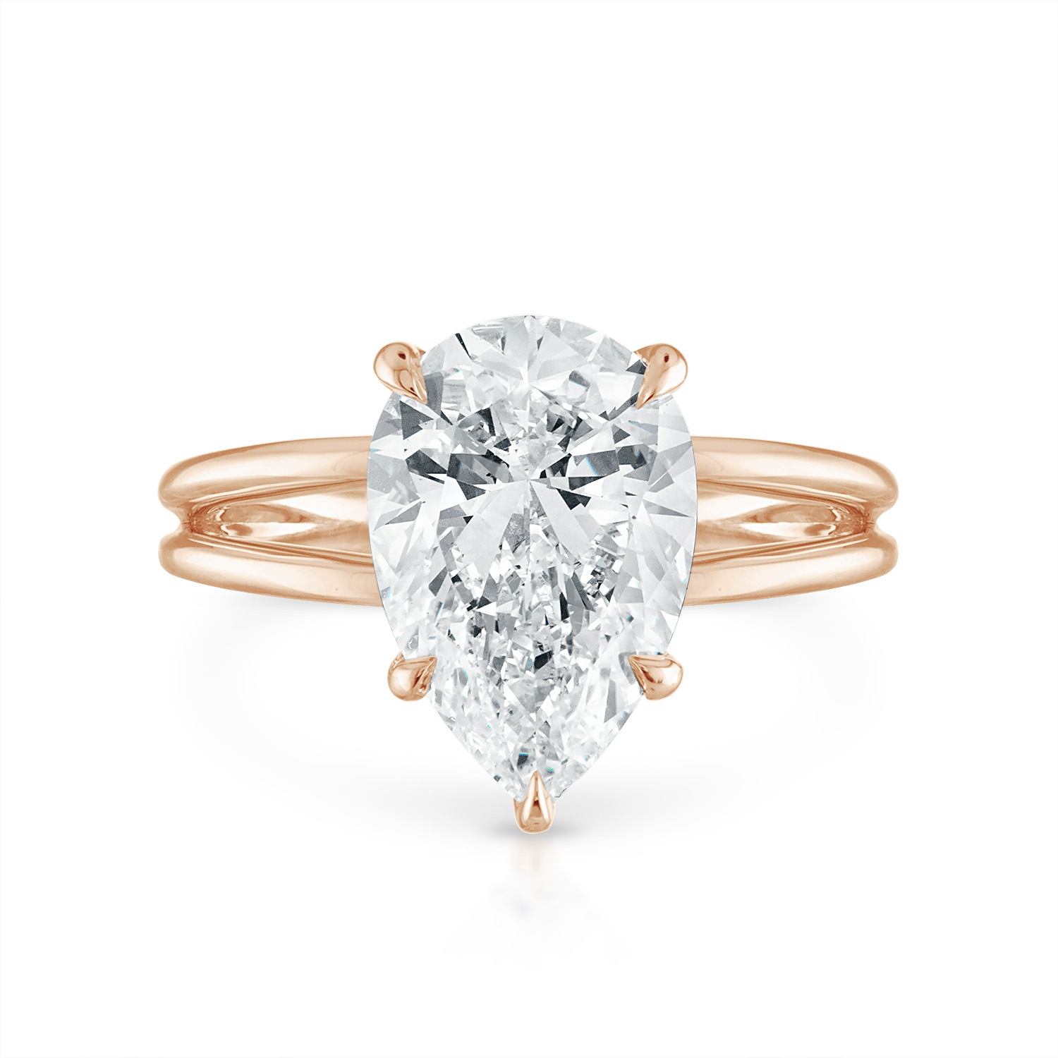Gold Split Shank Engagement Ring 14K Rose Gold Pear