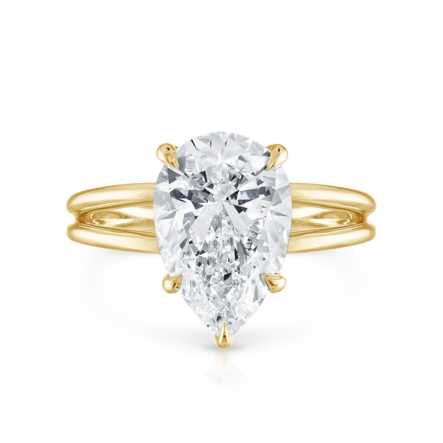 Pear Split Shank Engagement Ring in Yellow Gold