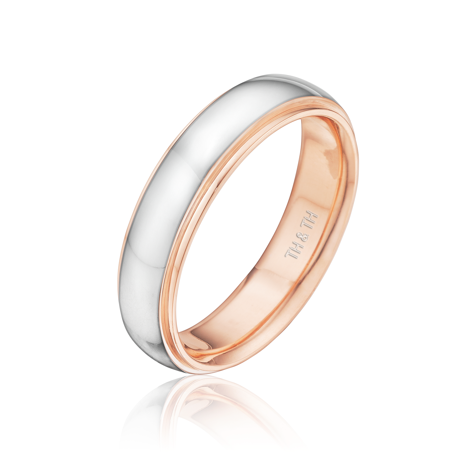 Step Edge Gold Wedding Band in Platinum and Rose Gold