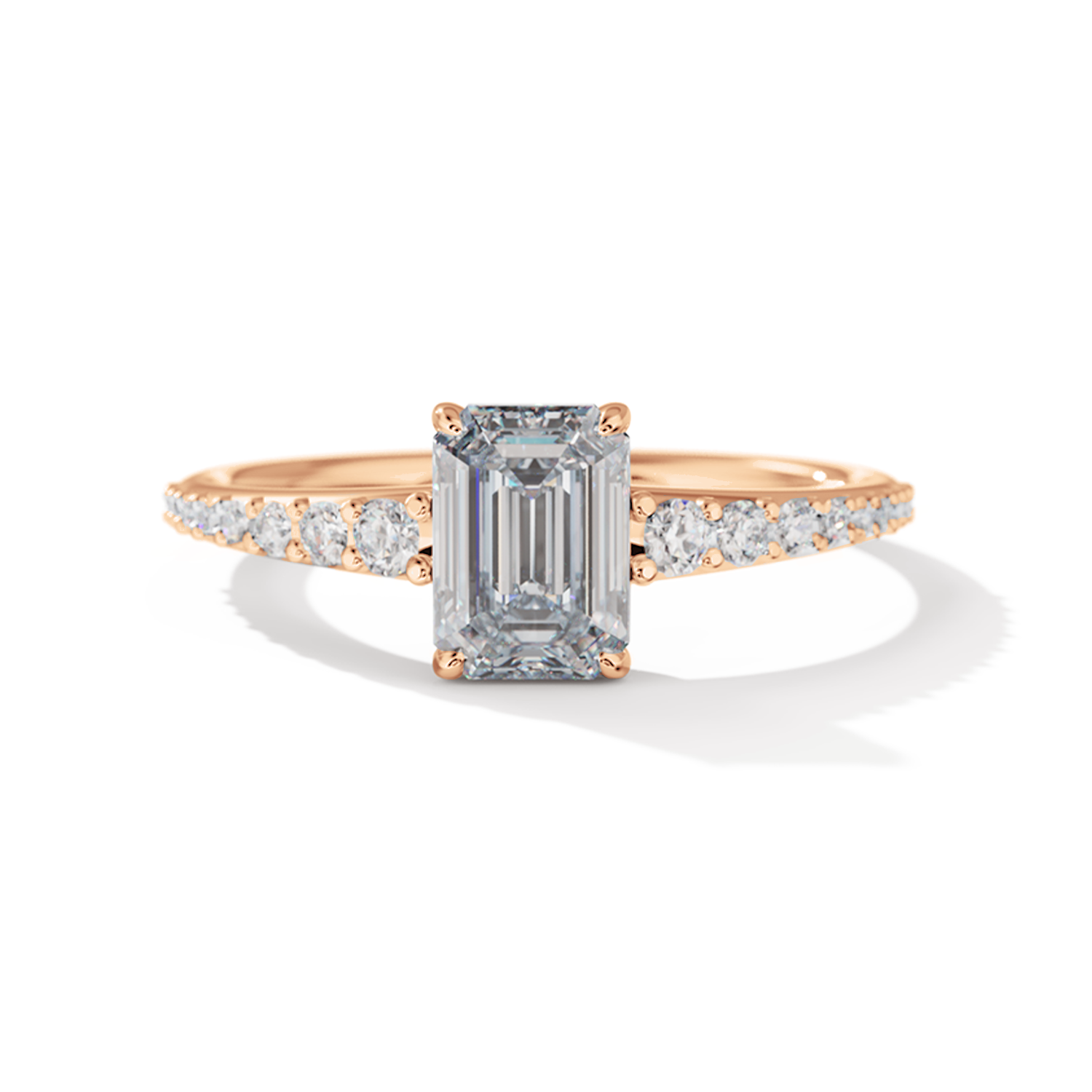 Tapered Emerald Engagement Ring in Rose Gold