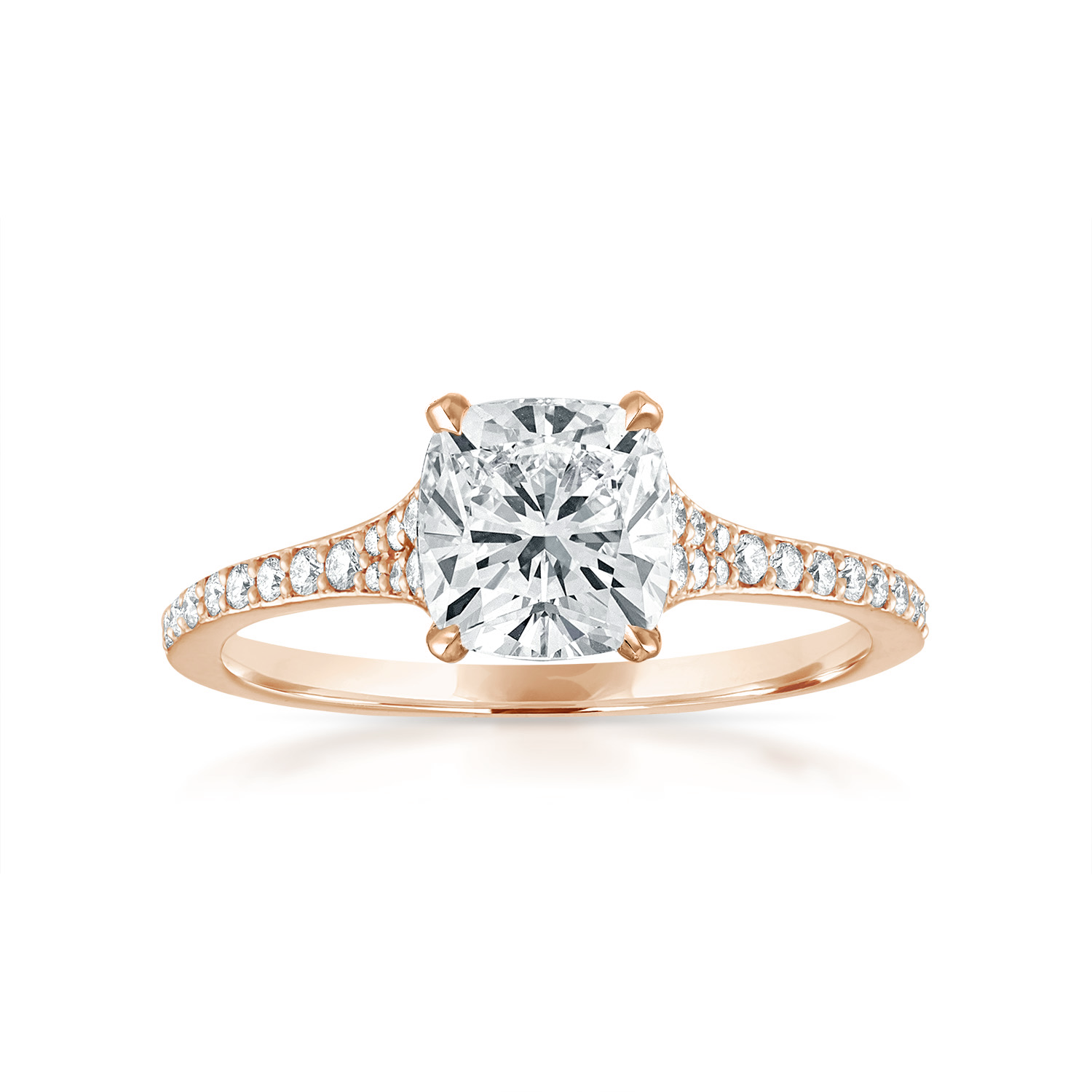Tapered Pave Engagement Ring 14K Rose Gold Cushion