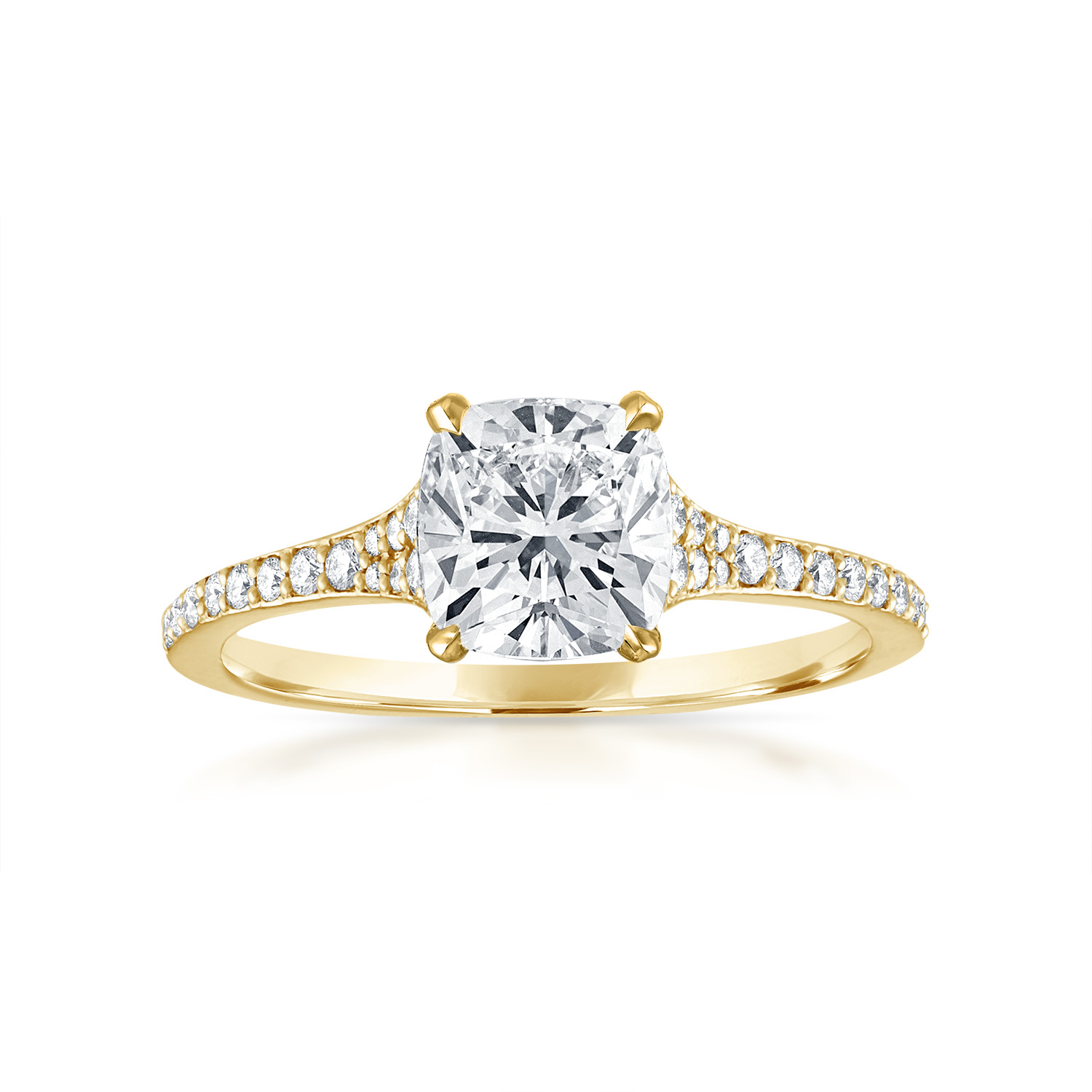 Tapered Pave Engagement Ring 18K Yellow Gold Cushion