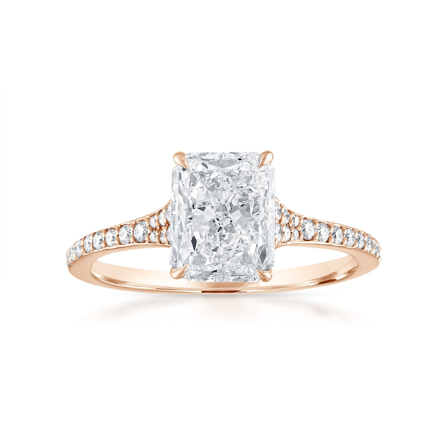 Tapered Pave Engagement Ring 14K Rose Gold Radiant