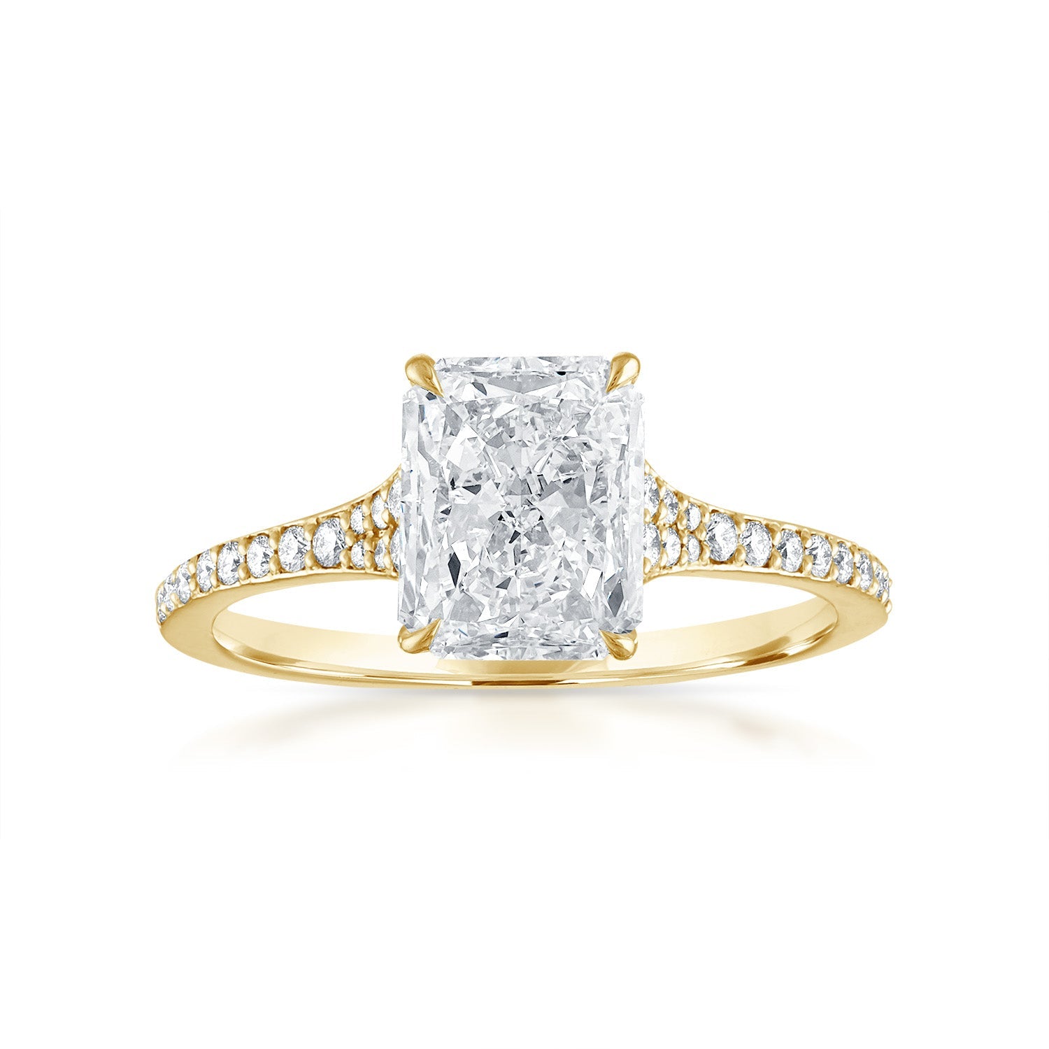 Tapered Pave Engagement Ring 18K Yellow Gold Radiant