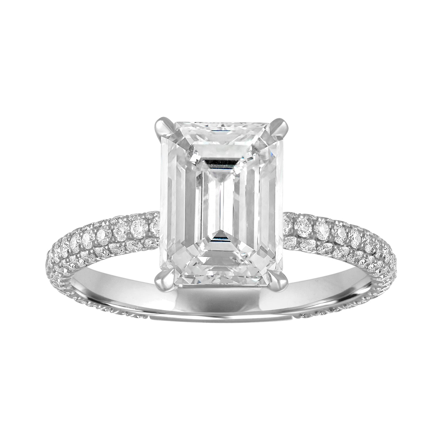 Emerald Three Side Pave Engagement Ring in Platinum