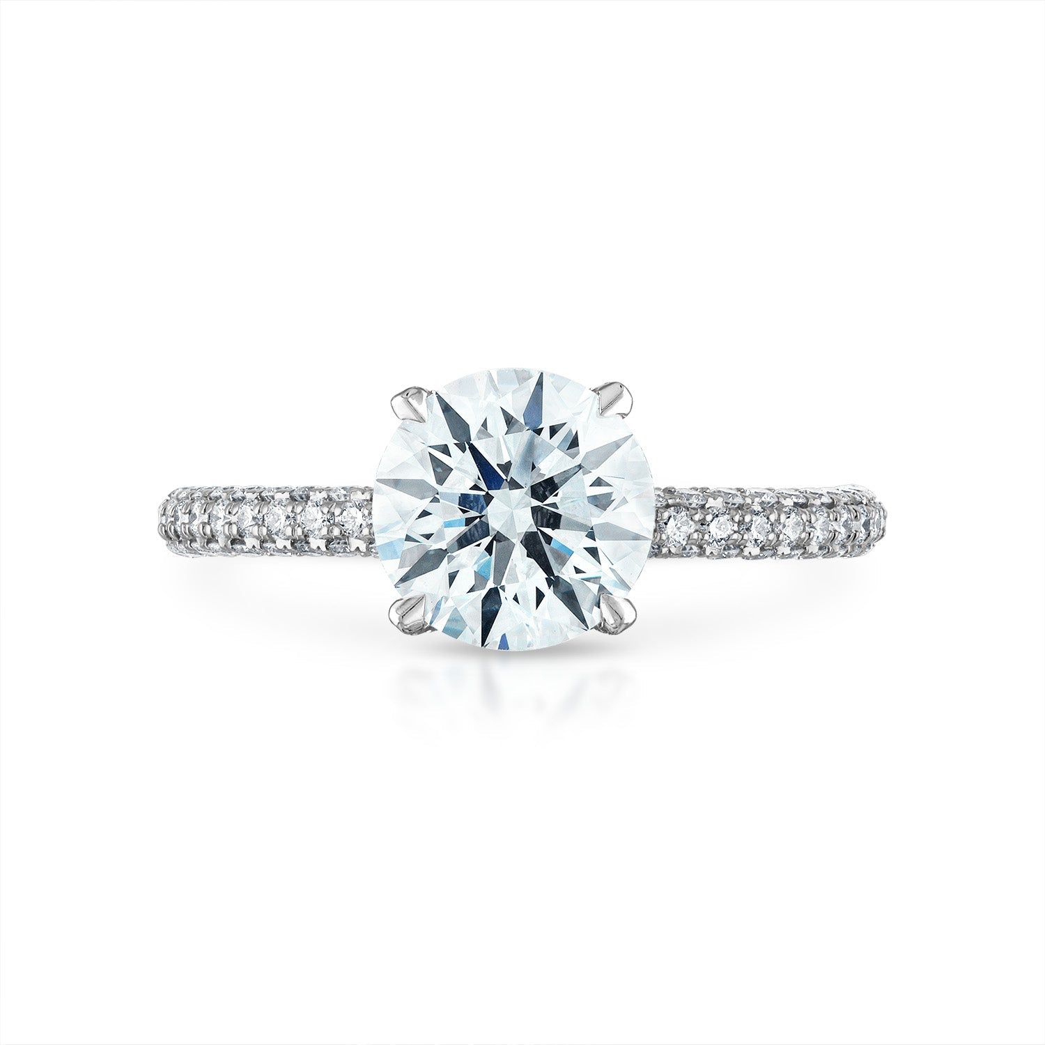 Round Three Side Pave Engagement Ring in Platinum