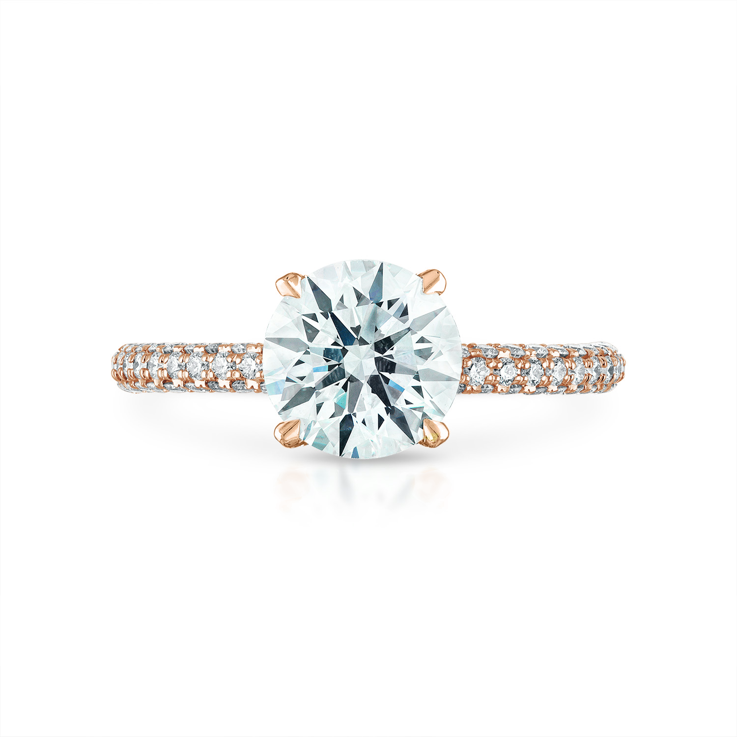Round Three Side Pave Engagement Ring in Rose Gold