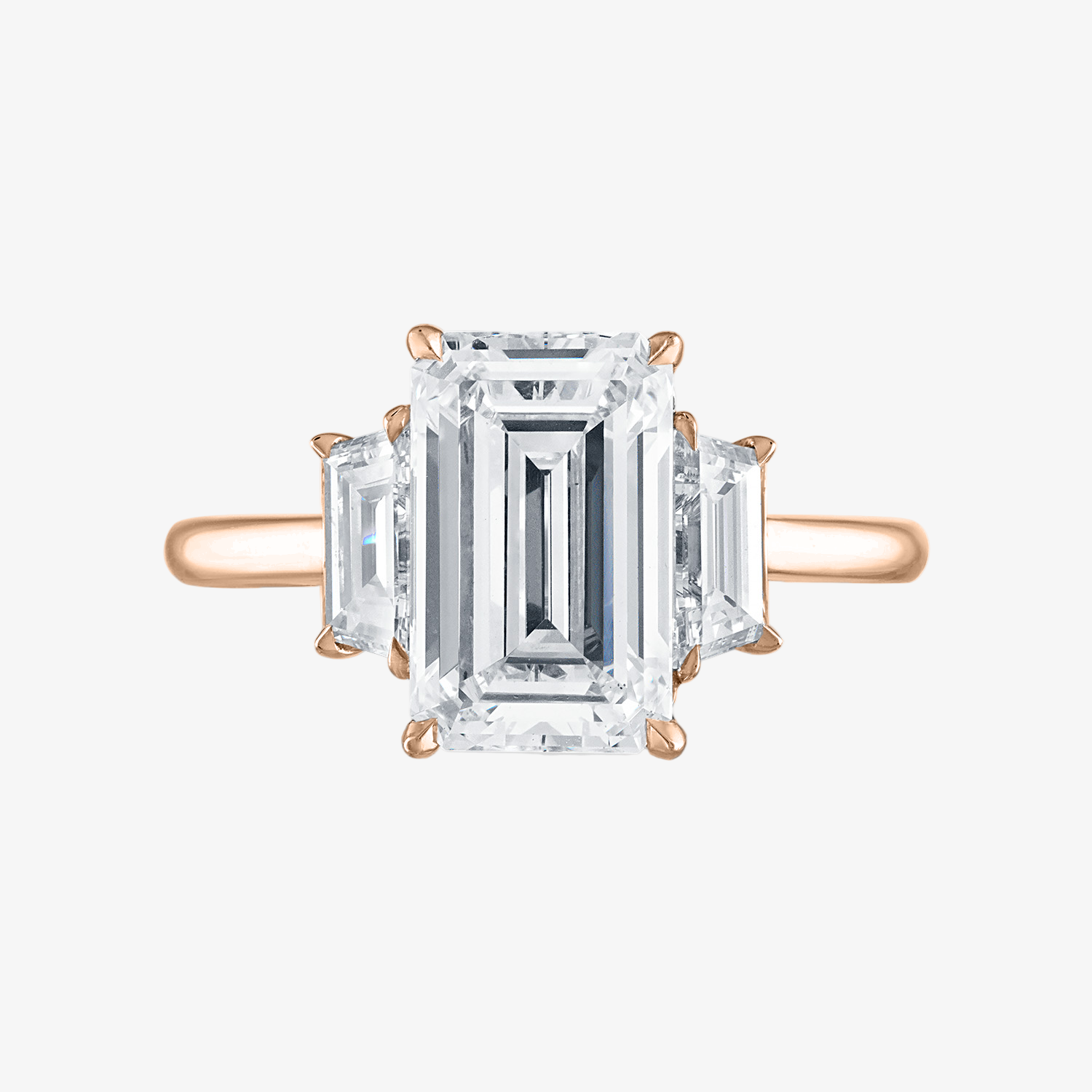 Engagement Ring Setting with Trapz Side Stones 14K Rose Gold Emerald
