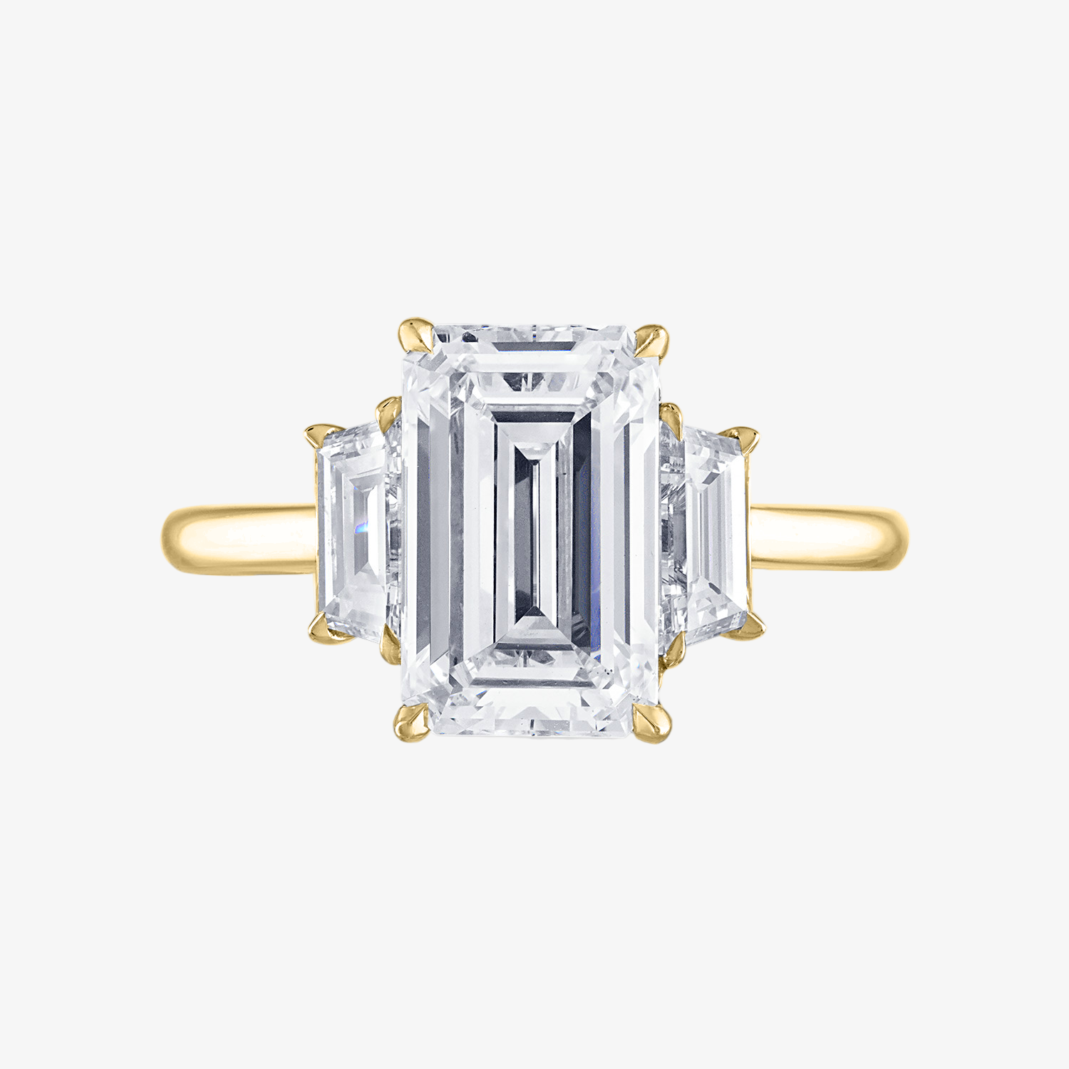 Engagement Ring Setting with Trapz Side Stones 18K Yellow Gold Emerald