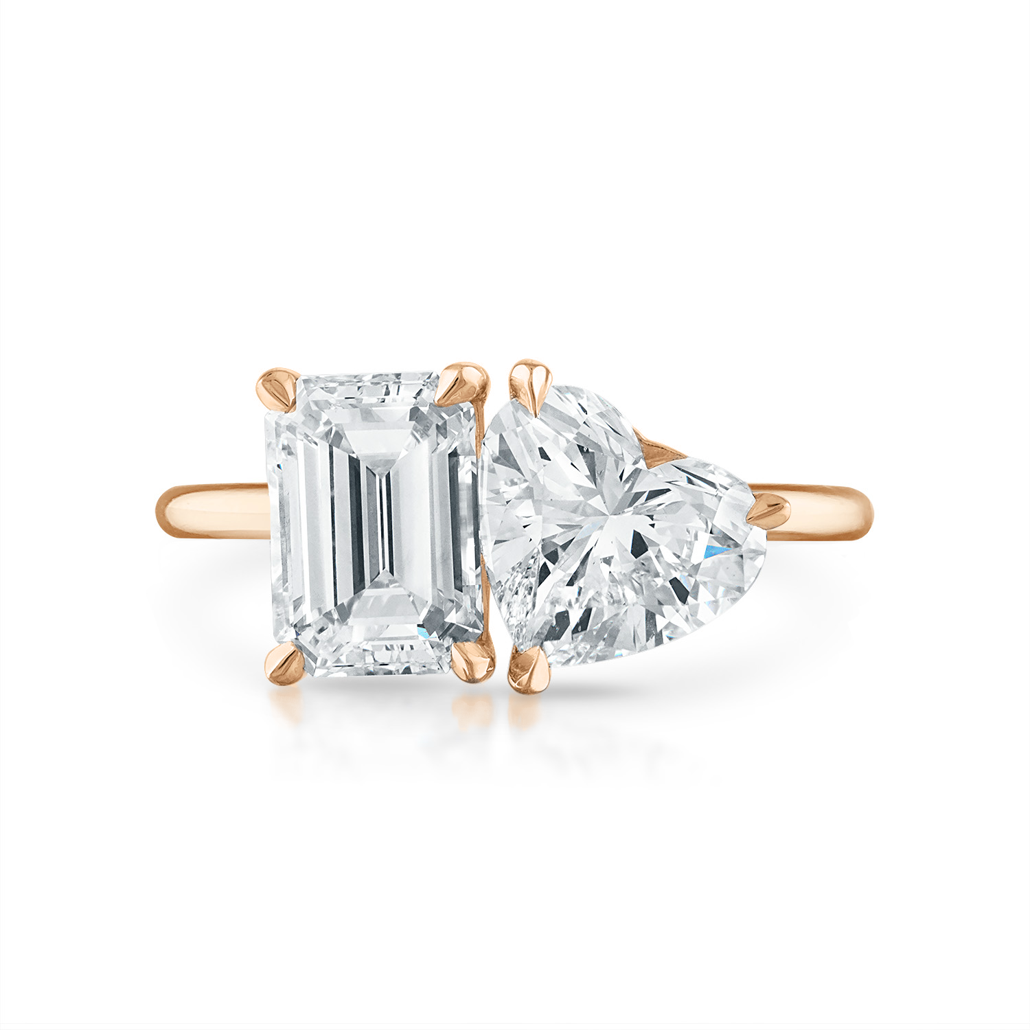 Emerald Heart Two Stone Engagement Ring in Rose Gold