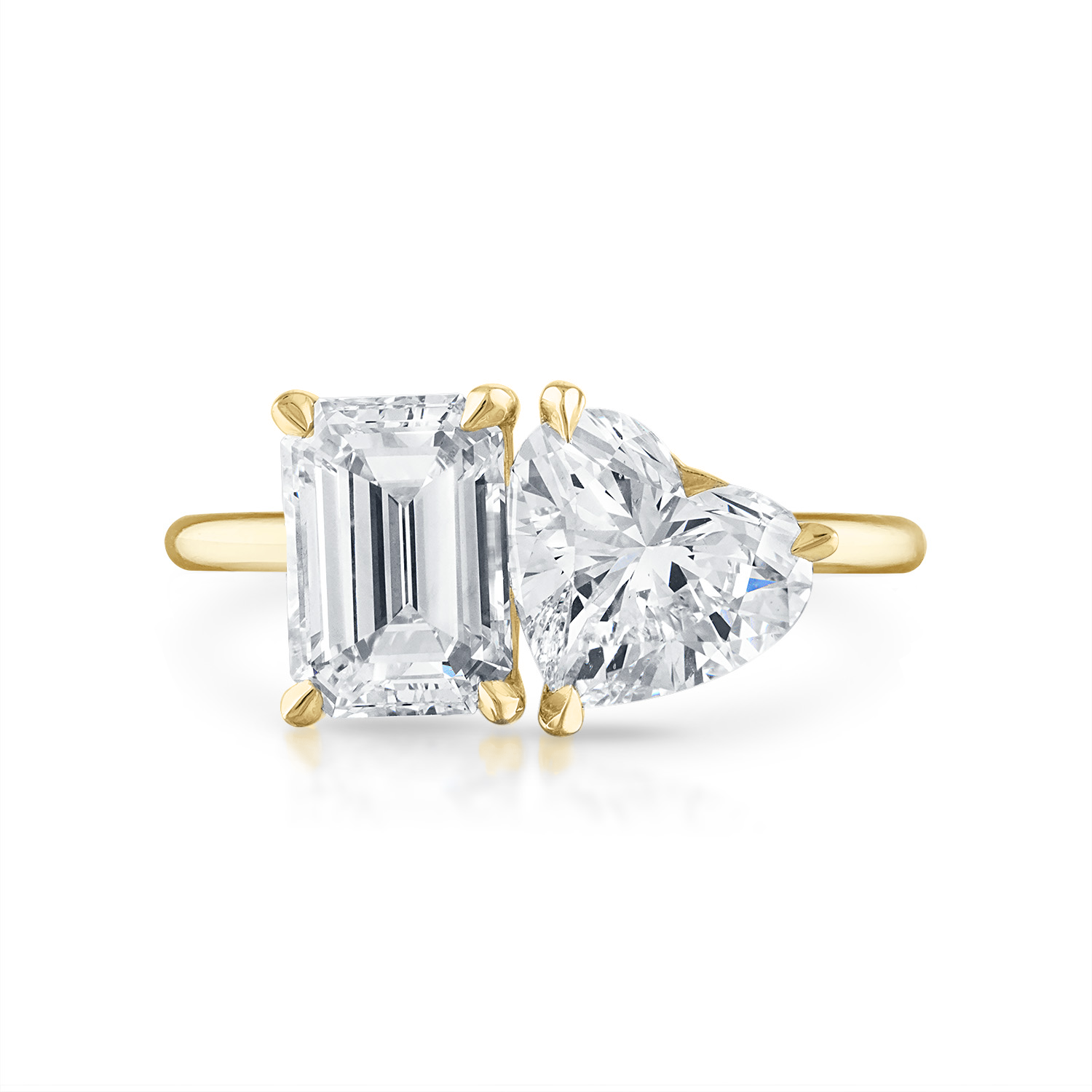 Emerald Heart Two Stone Engagement Ring in Yellow Gold