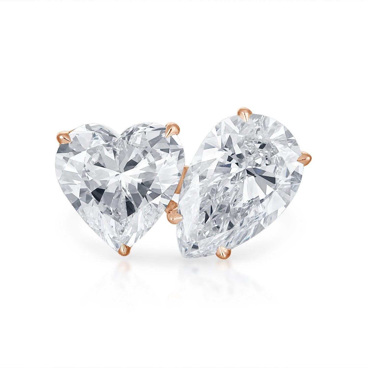 Heart Pear Two Stone Engagement Ring in Rose Gold