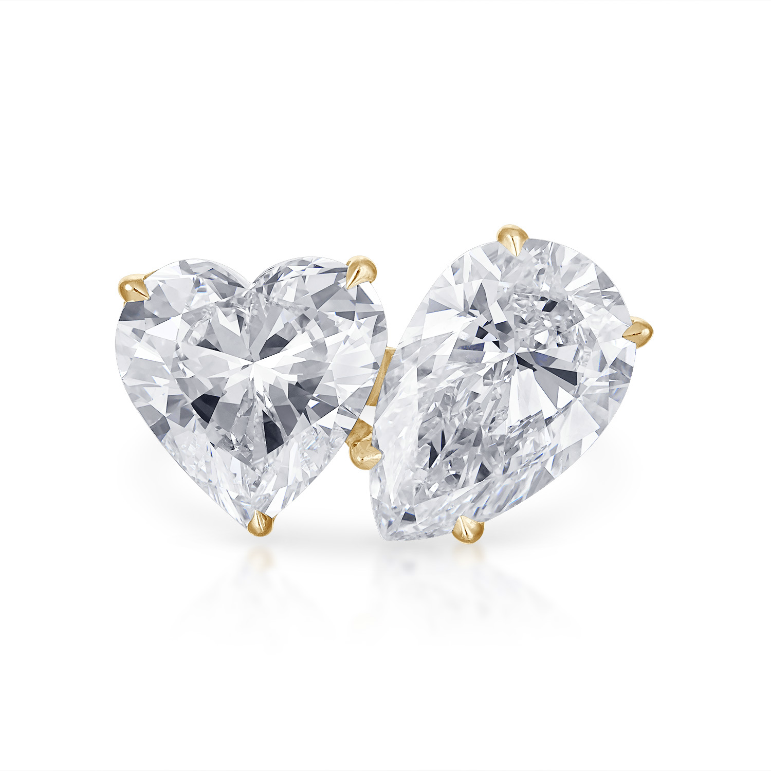 Heart Pear Two Stone Engagement Ring in Yellow Gold