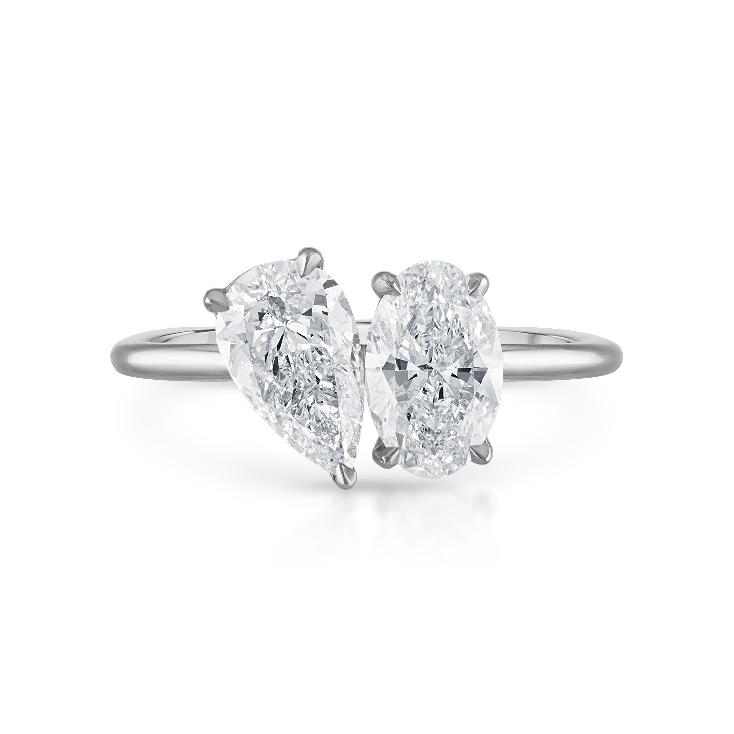 Pear Oval Two Stone Engagement Ring in Platinum