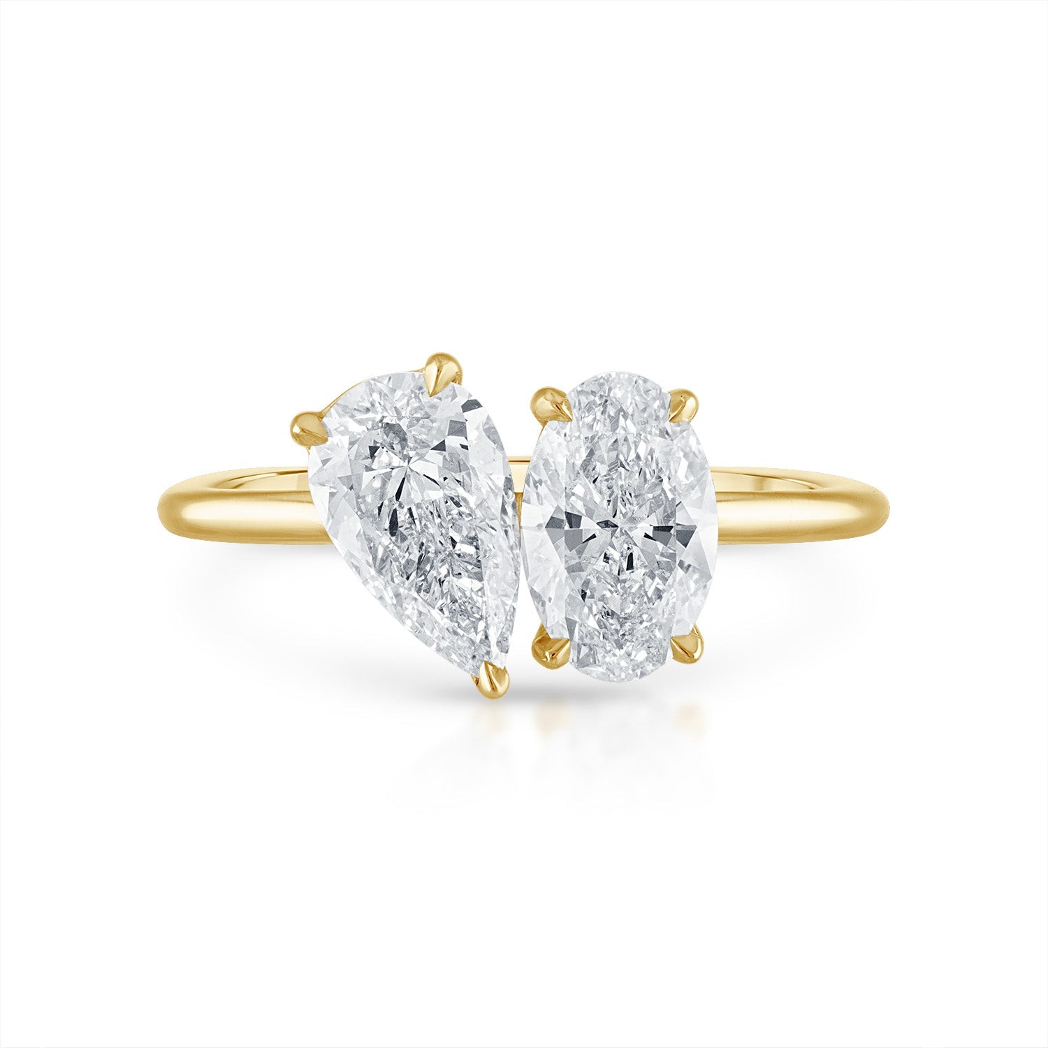 Pear Oval Two Stone Engagement Ring in Yellow Gold