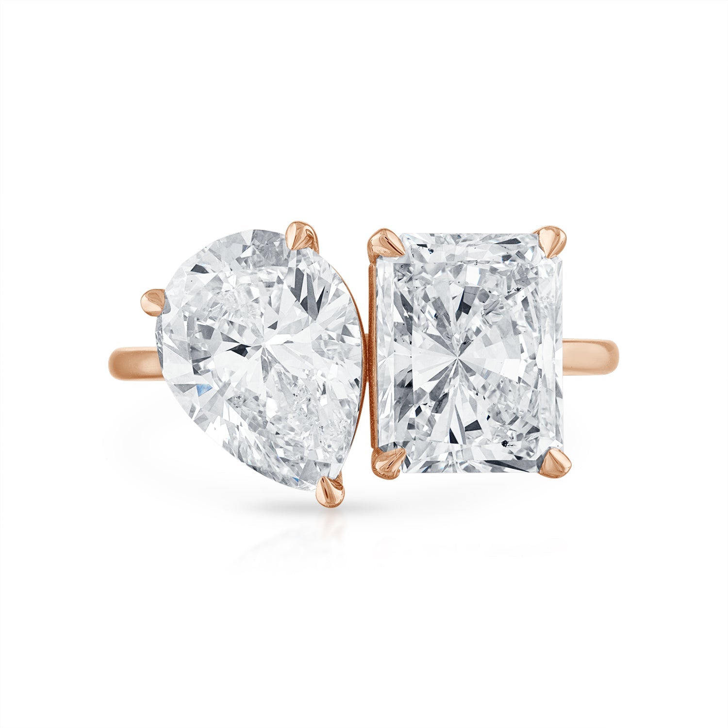 Pear Radiant Two Stone Engagement Ring in Rose Gold