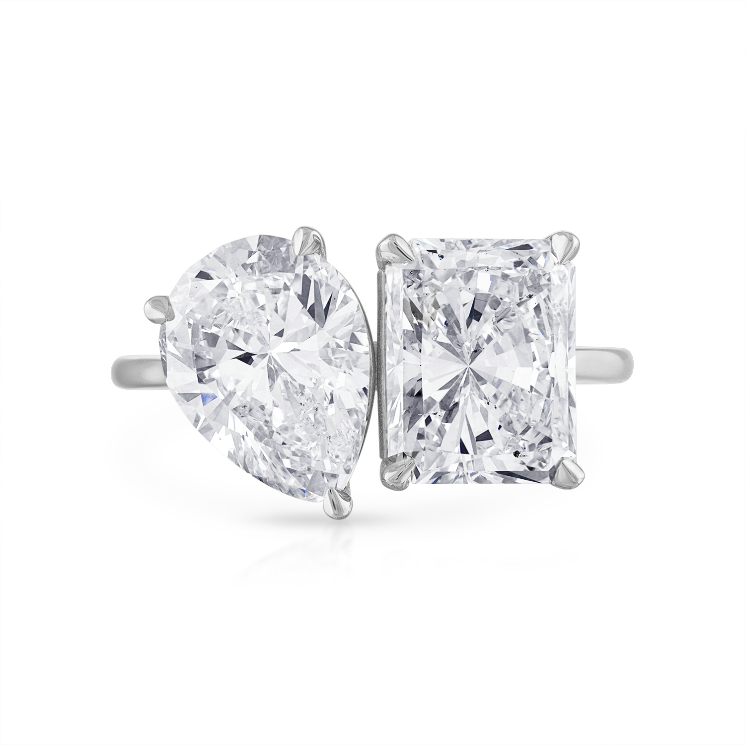 Pear Radiant Two Stone Engagement Ring in Platinum