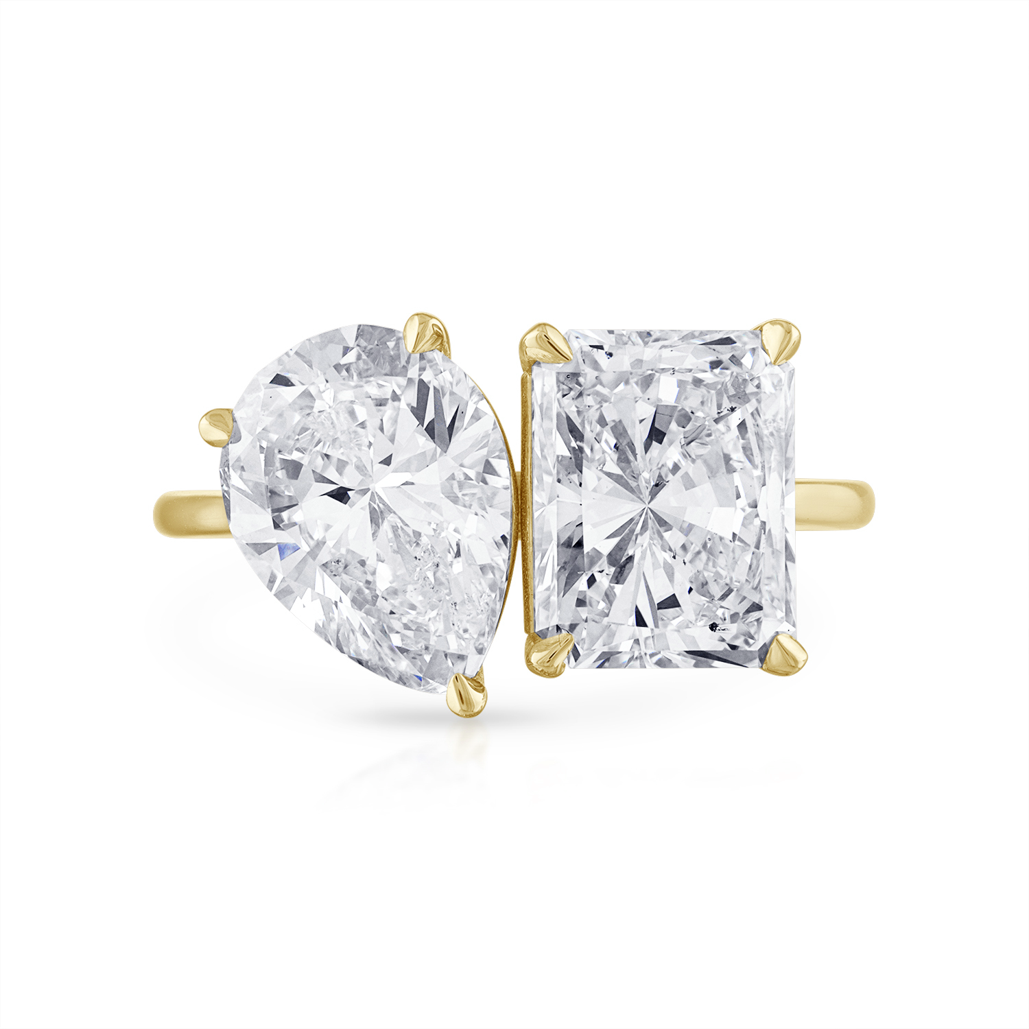 Pear Radiant Two Stone Engagement Ring in Yellow Gold