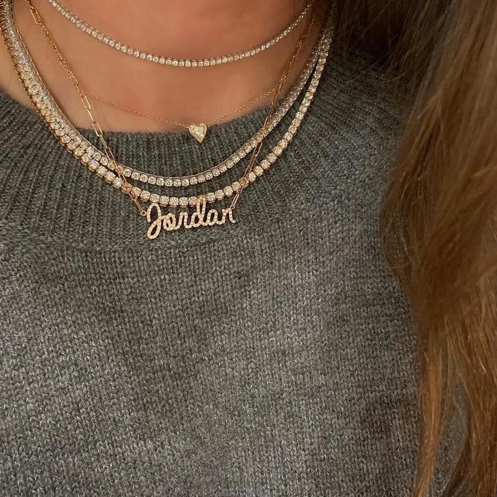 Diamond Jumbo Script Name Necklace