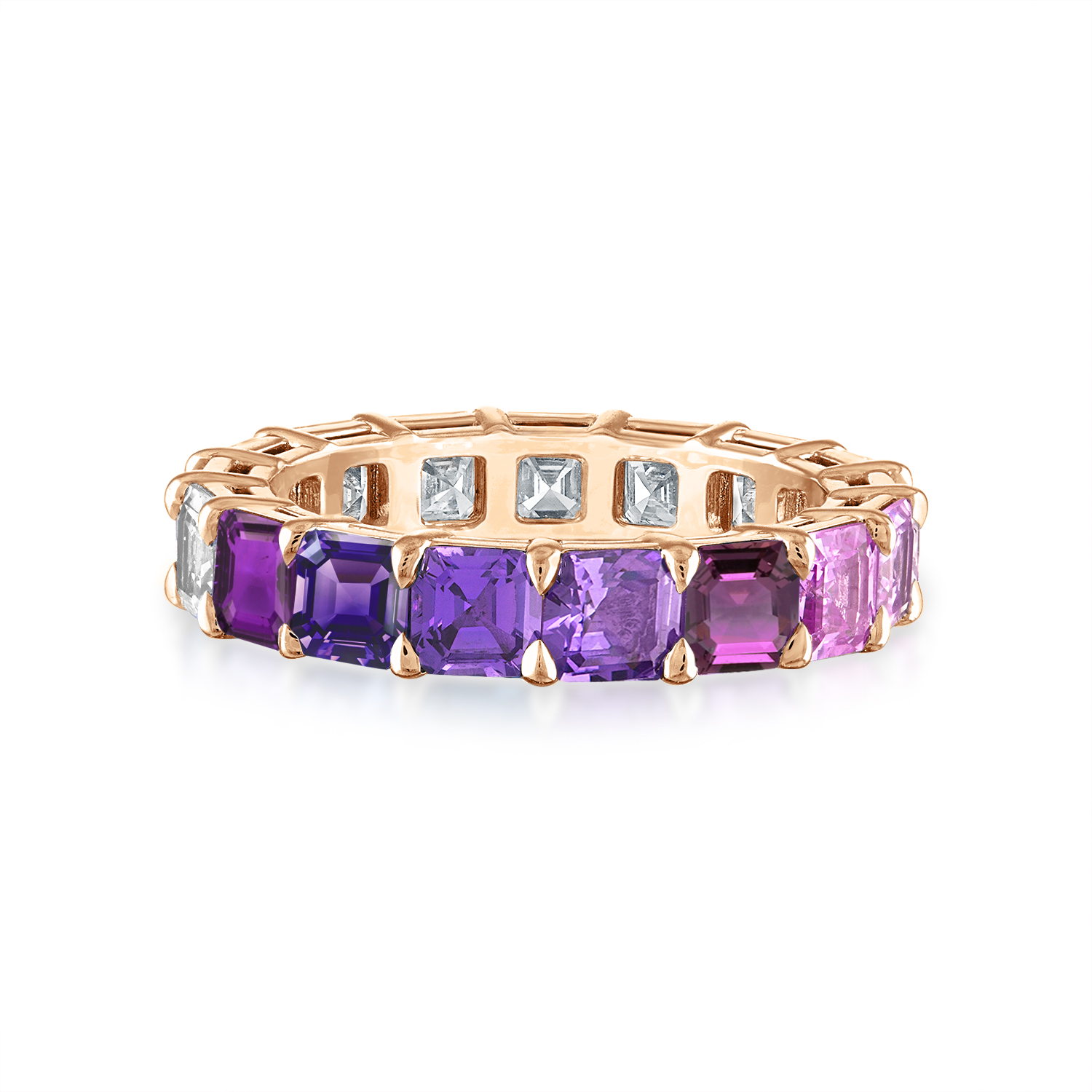 Monochromatic Ombre and Diamond Eternity Band 14K Rose Gold Asscher