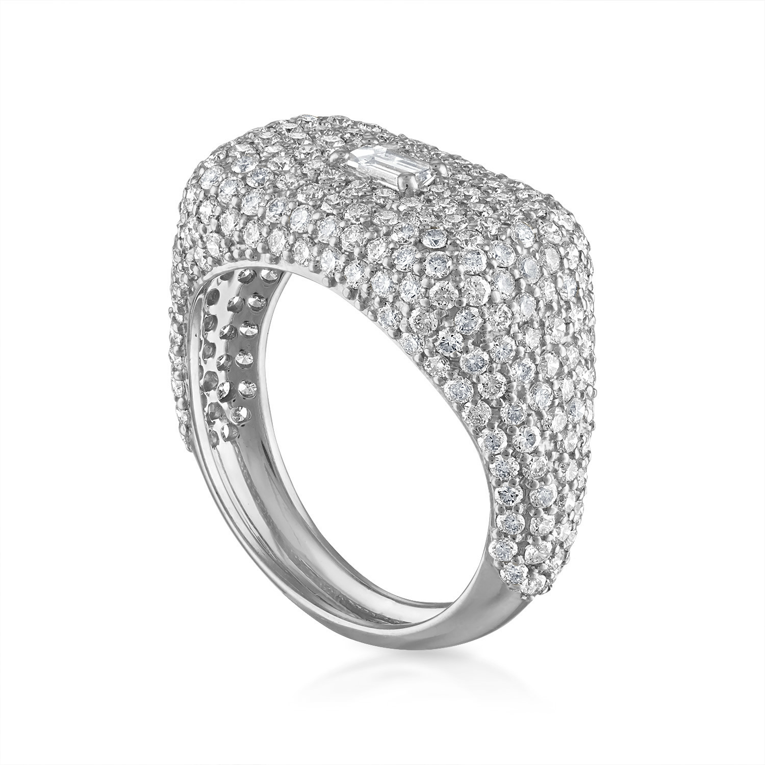 White Diamond Domed Signet Ring in White Gold