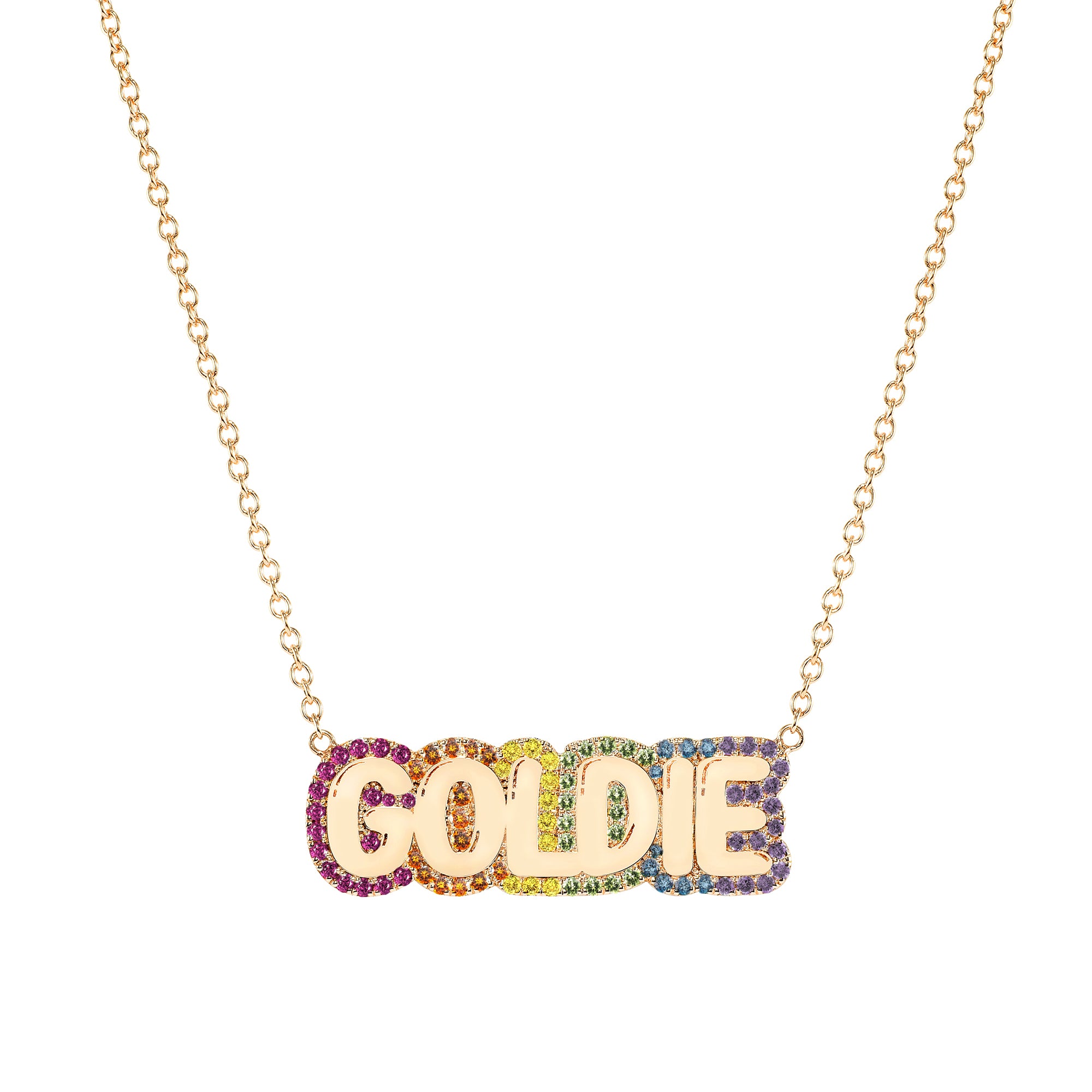 Large Bubble Name with Rainbow Outline Necklace