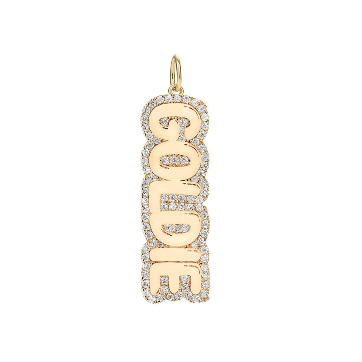 Large Bubble Name with Pave Outline Charm