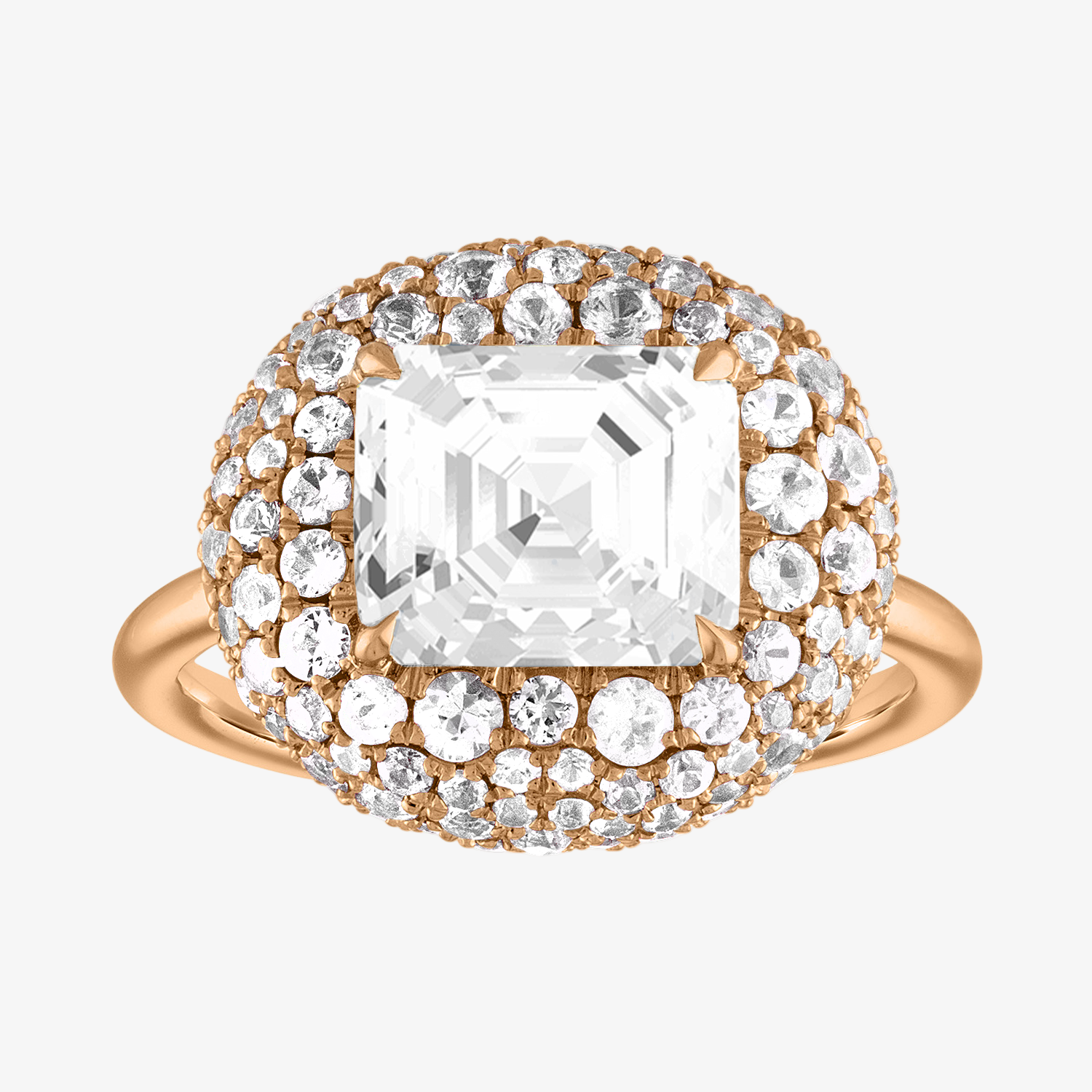 Asscher Bombe Engagement Ring in Rose Gold