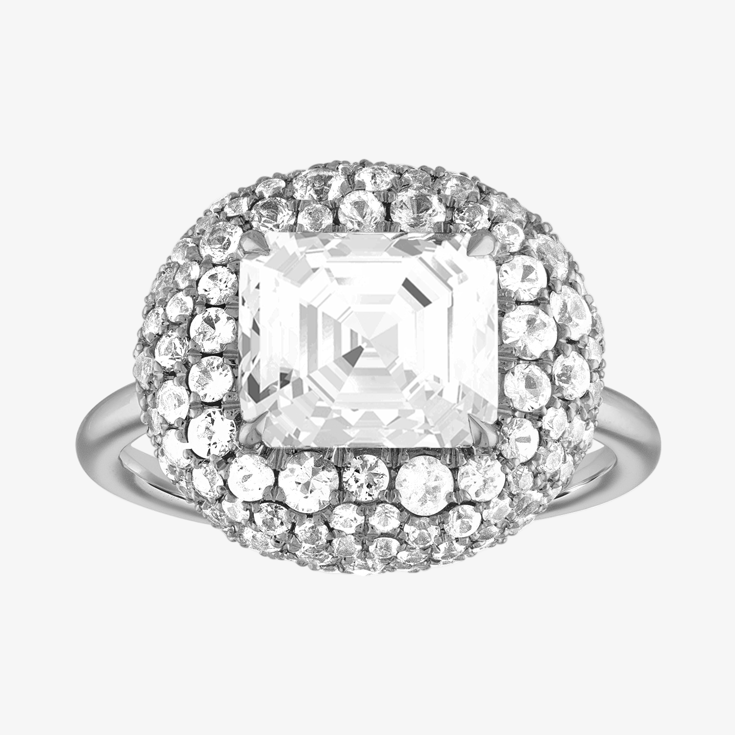 Asscher Bombe Engagement Ring in Platinum