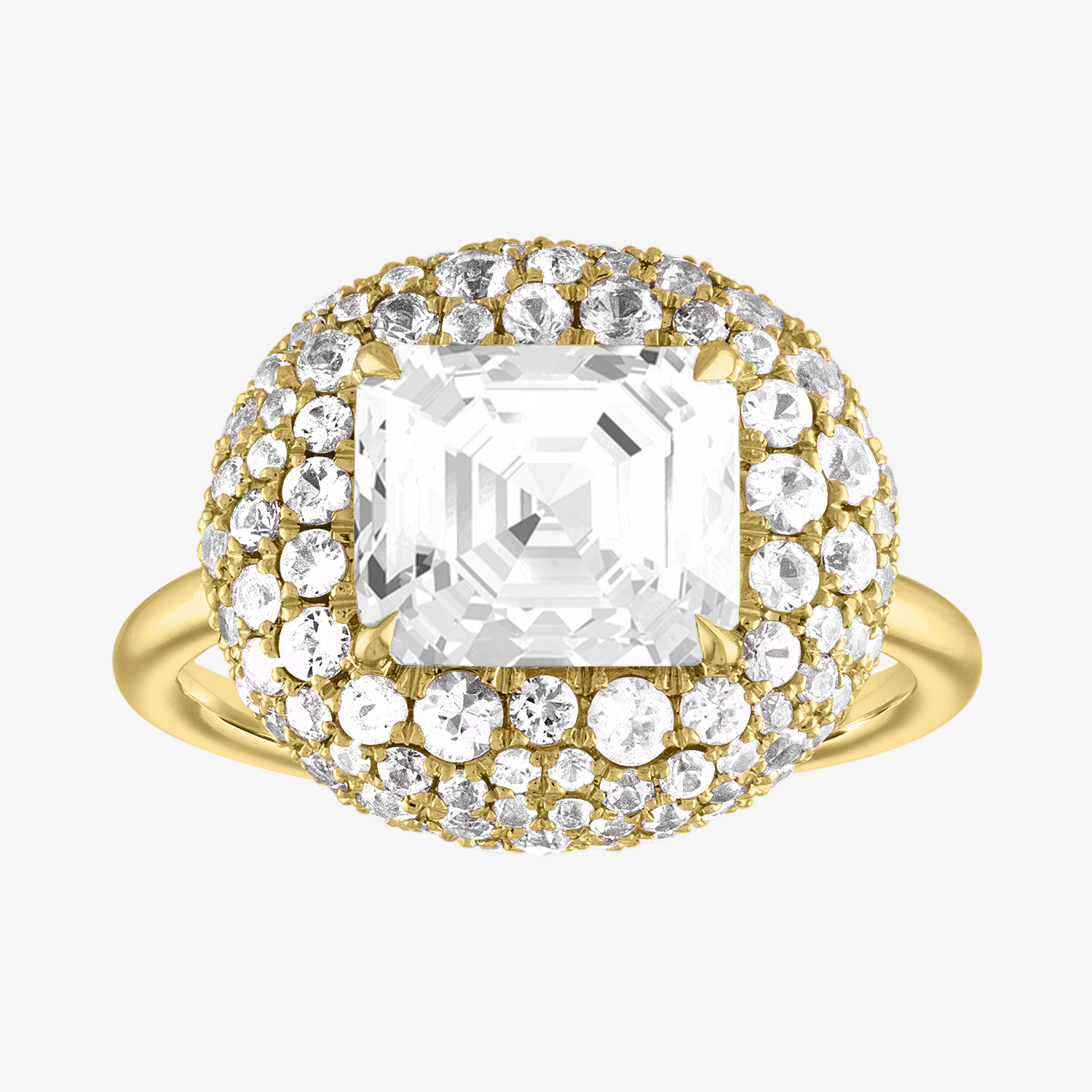 Asscher Bombe Engagement Ring in Yellow Gold