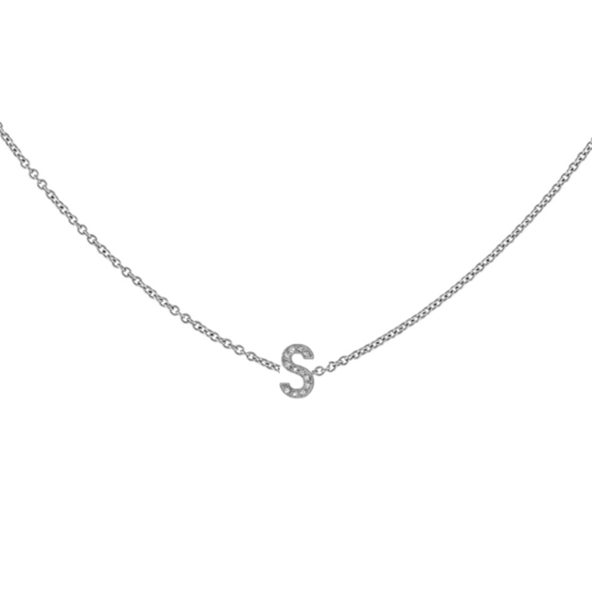 White Gold Diamond Covet Pave Intial Necklace