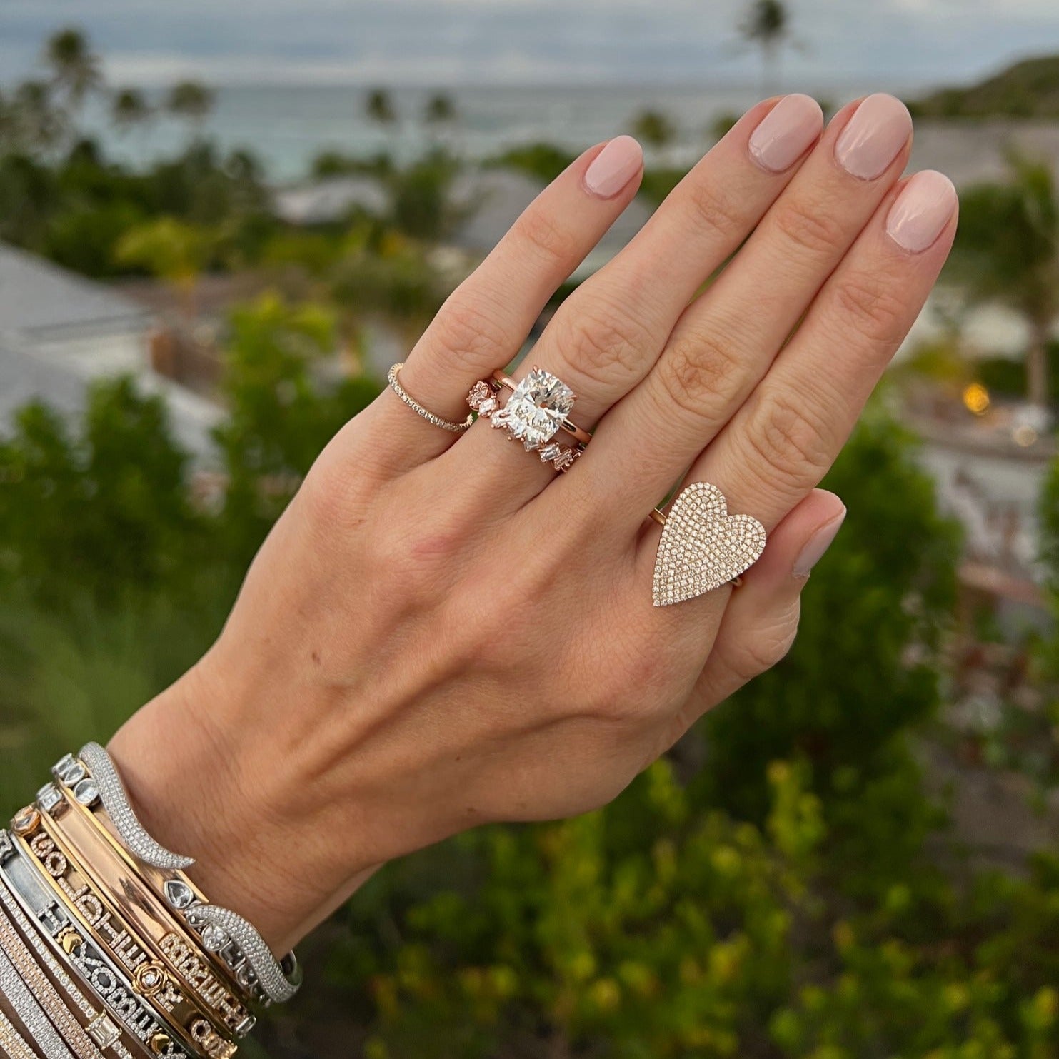 4.02ct Cushion Cut Solitaire with Pave Bezel Engagement Ring