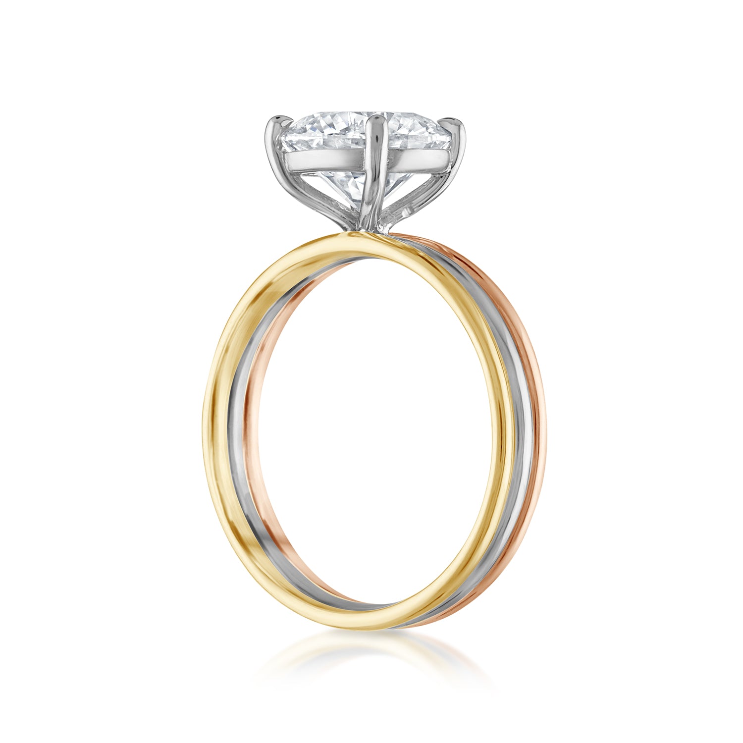 Round Diamond Tricolor Engagement Ring