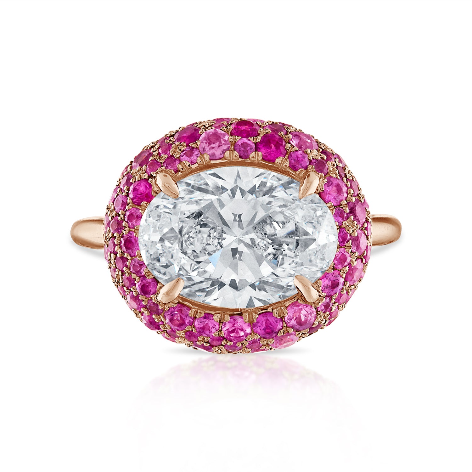 3.01ct Oval Diamond and Gemstone Bombe Ring