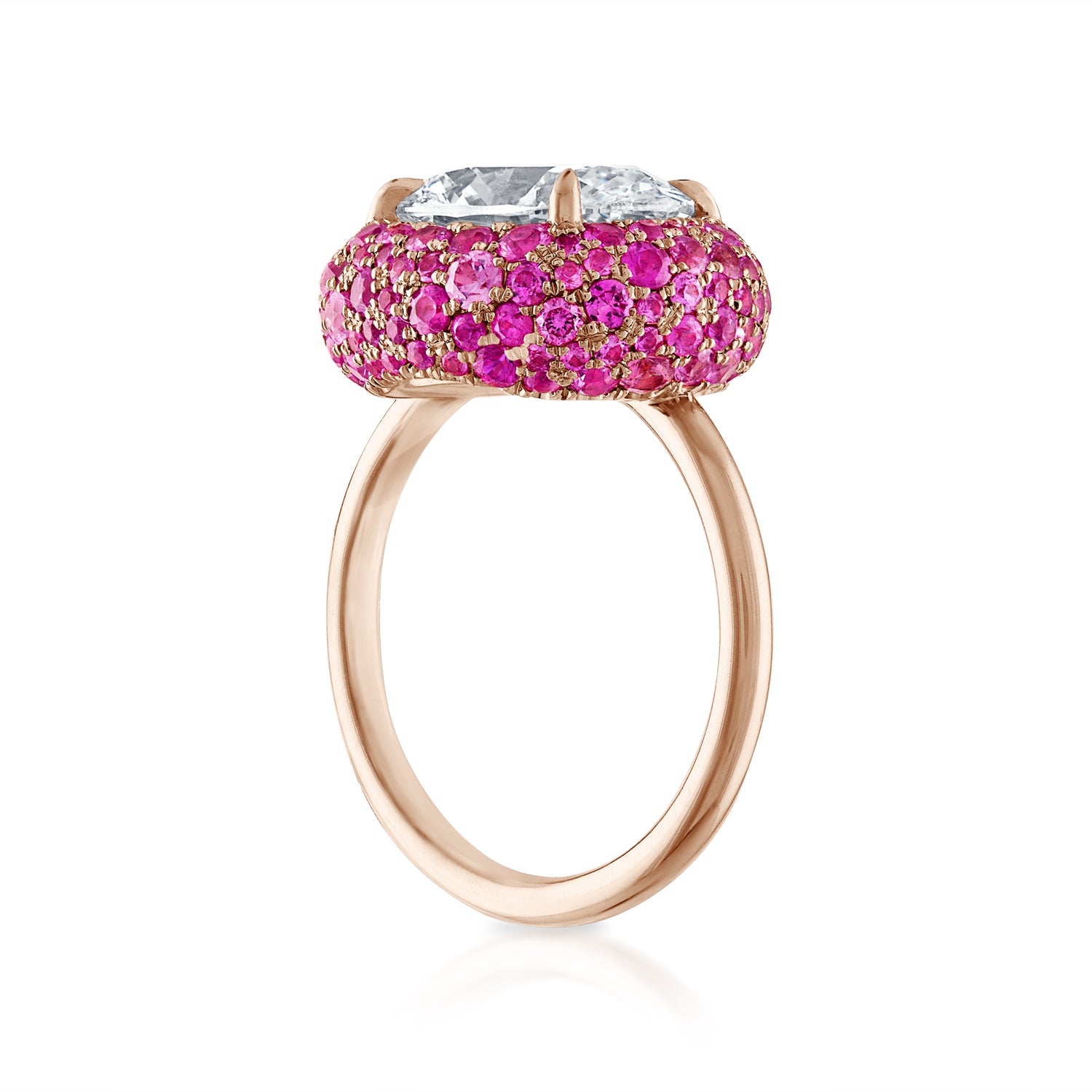 3.01ct Oval Diamond and Gemstone Bombe Ring