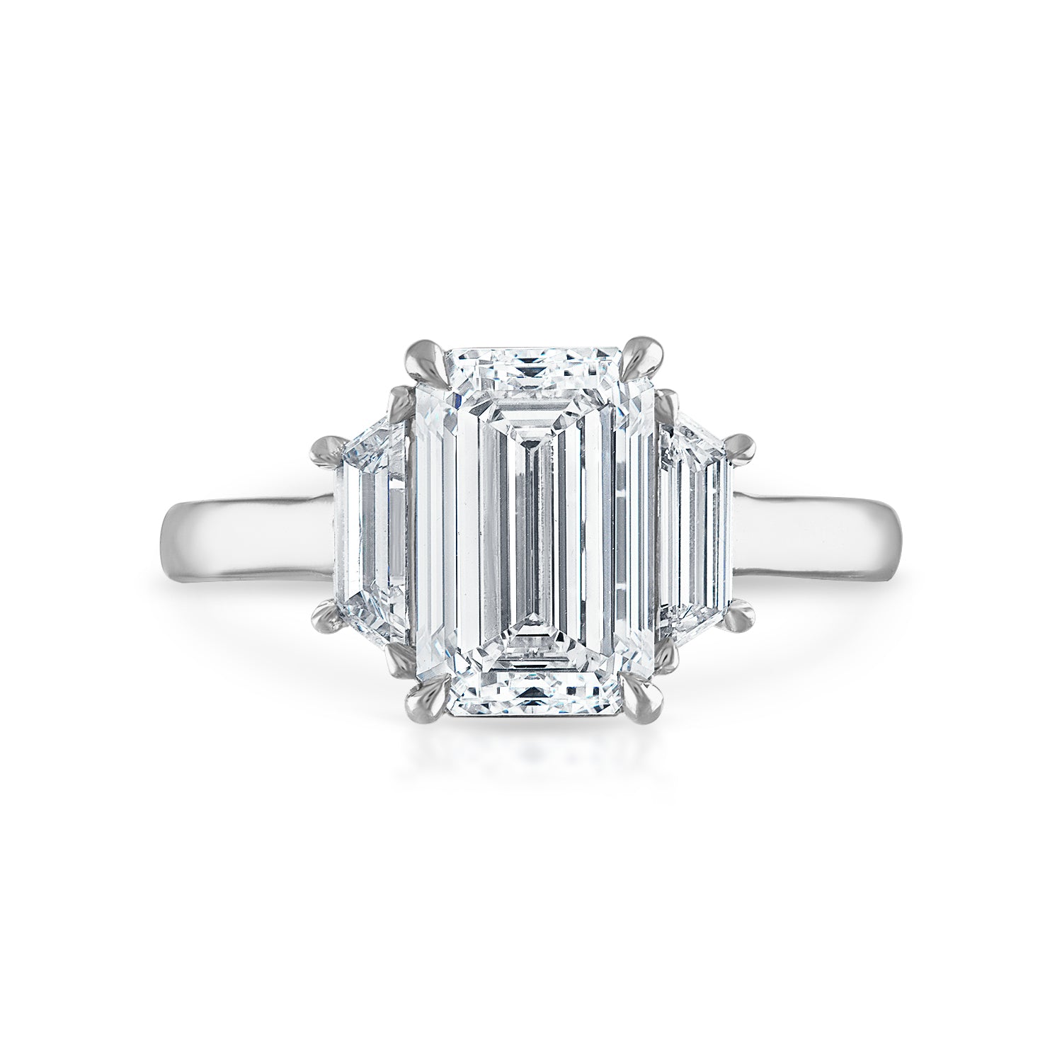Emerald Cut Three-Stone Engagement Ring with Trapezoid Side Stones