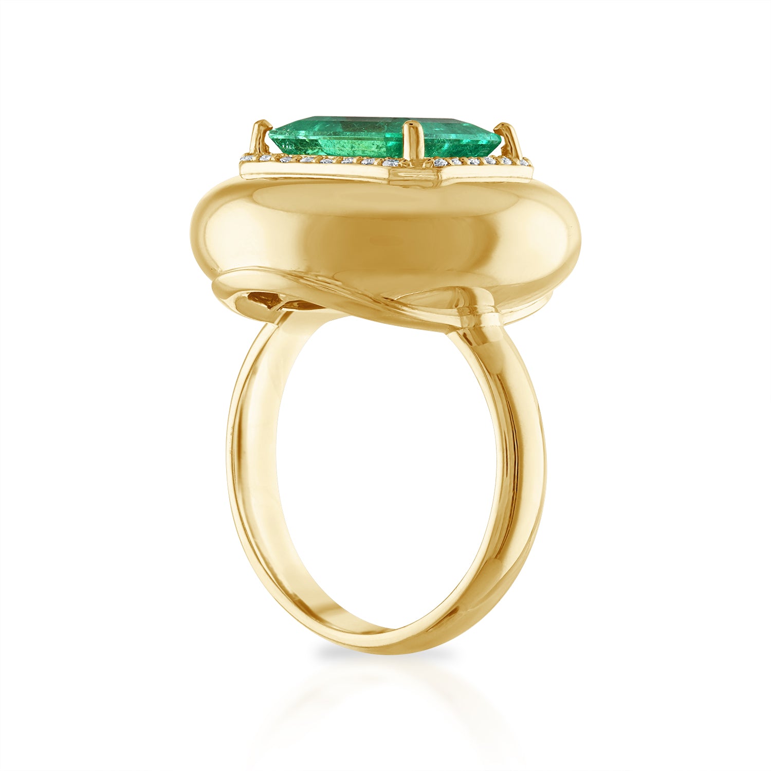 Green Emerald Button Engagement Ring