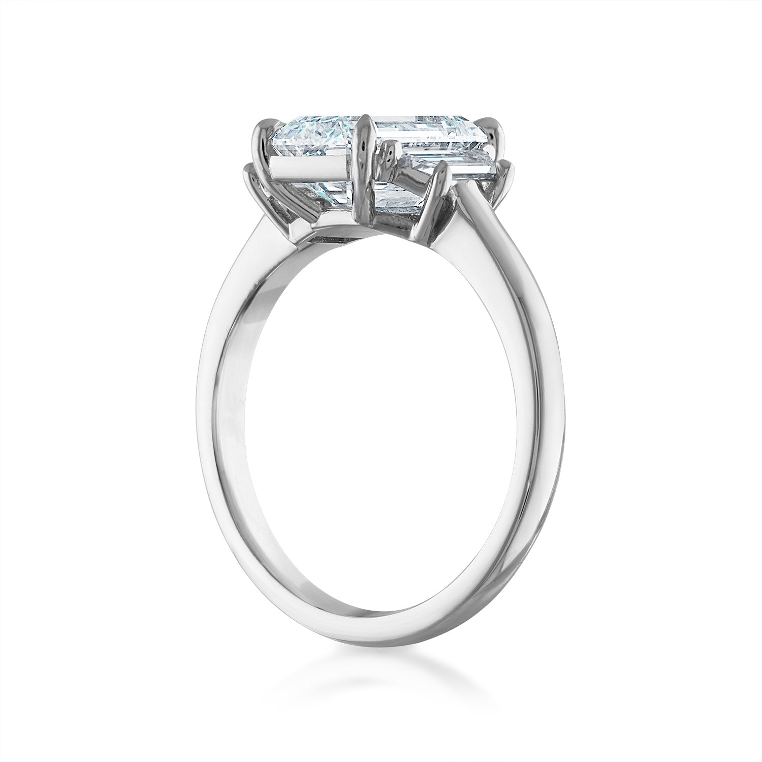 Emerald Cut Three-Stone Engagement Ring with Trapezoid Side Stones